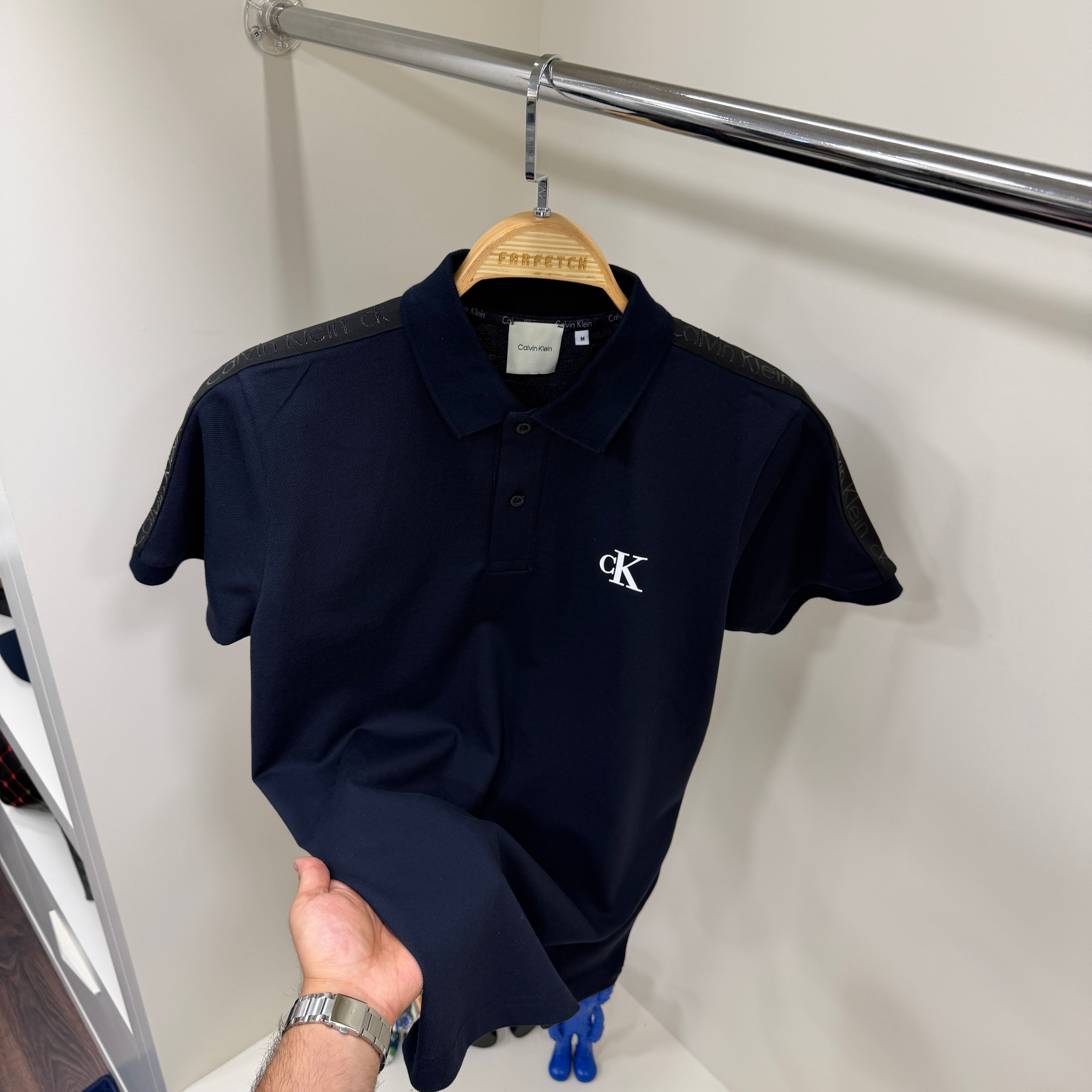 Calvin Klein Omuz Detay Lacivert Polo Yaka Tshirt