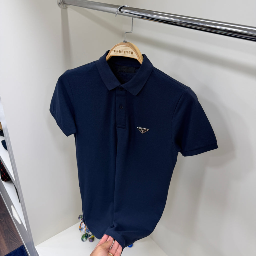 Prada Logo Detay Lacivert Polo Yaka Tshirt