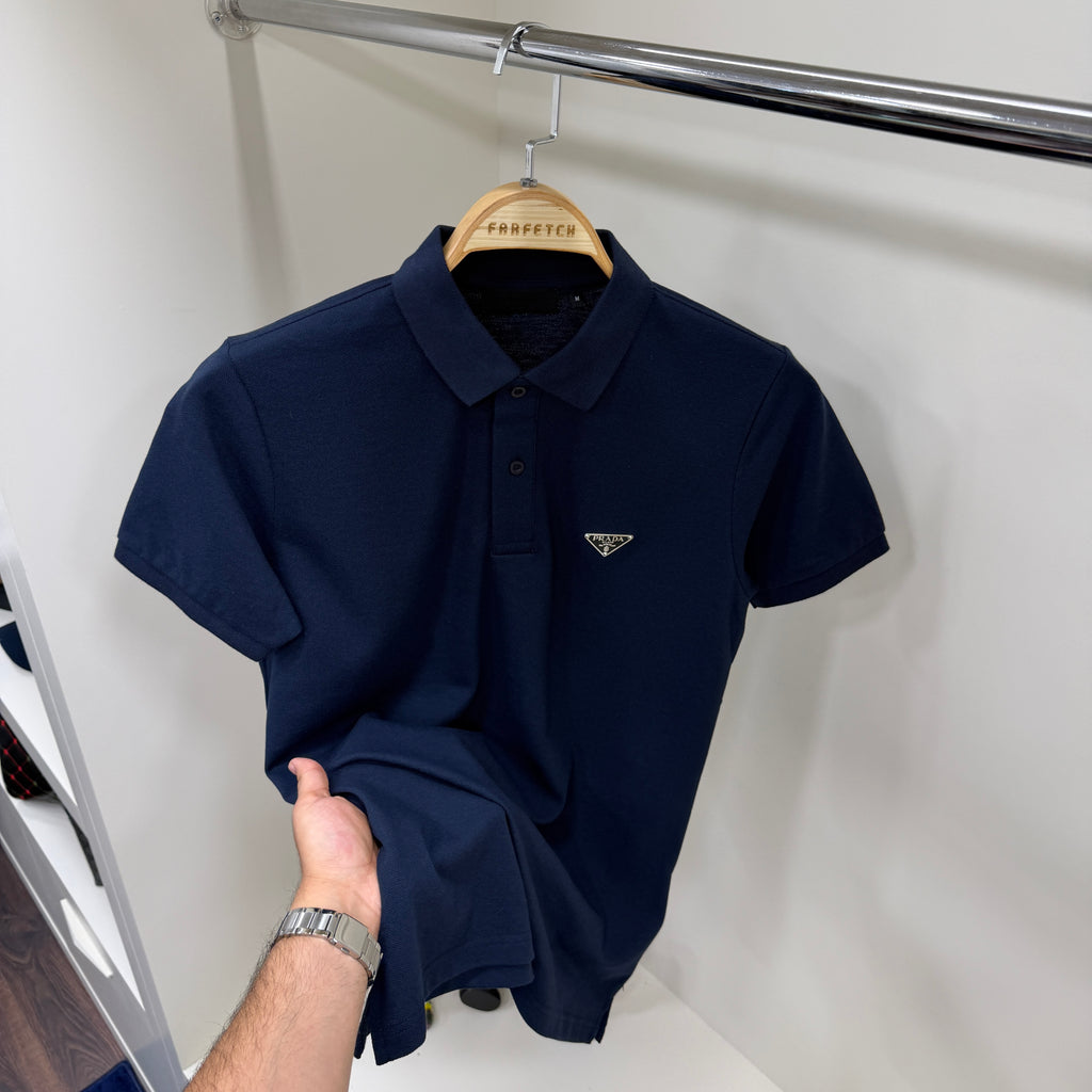 Prada Logo Detay Lacivert Polo Yaka Tshirt