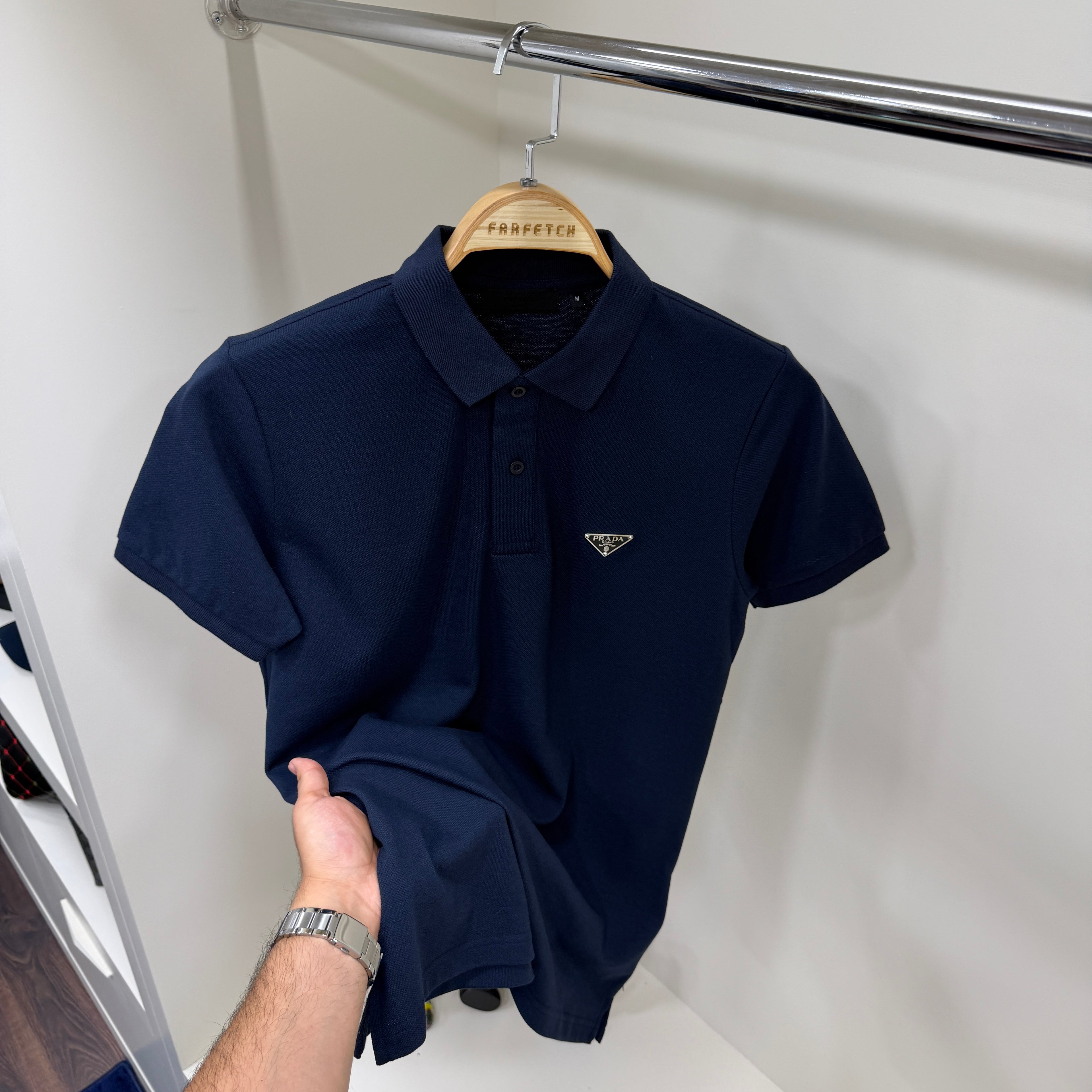 Prada Logo Detay Lacivert Polo Yaka Tshirt