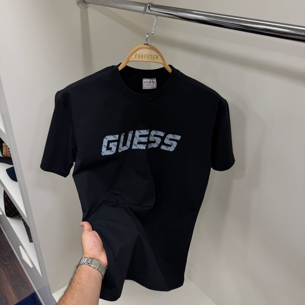 Guees Baskı Siyah T-shirt