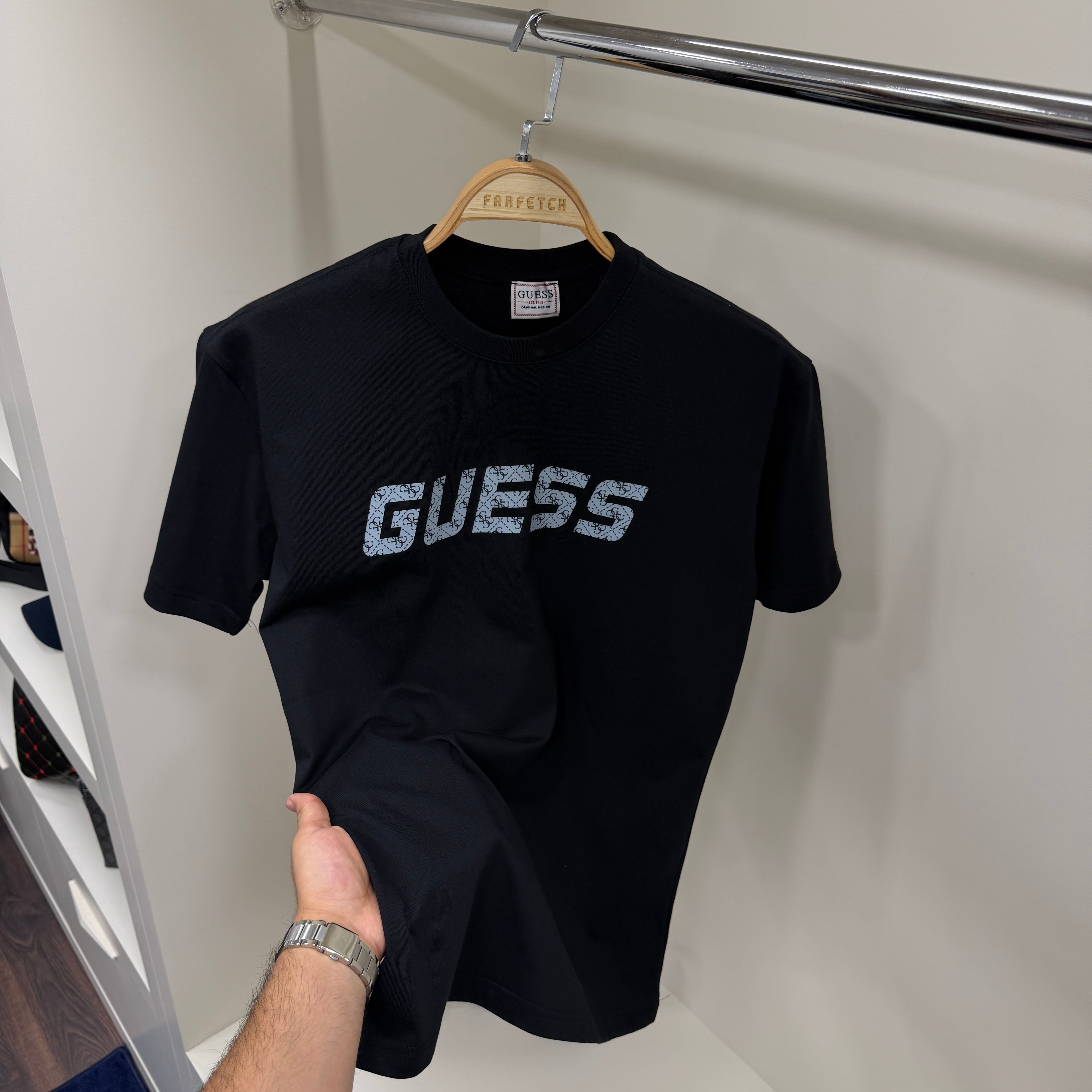 Guees Baskı Siyah T-shirt