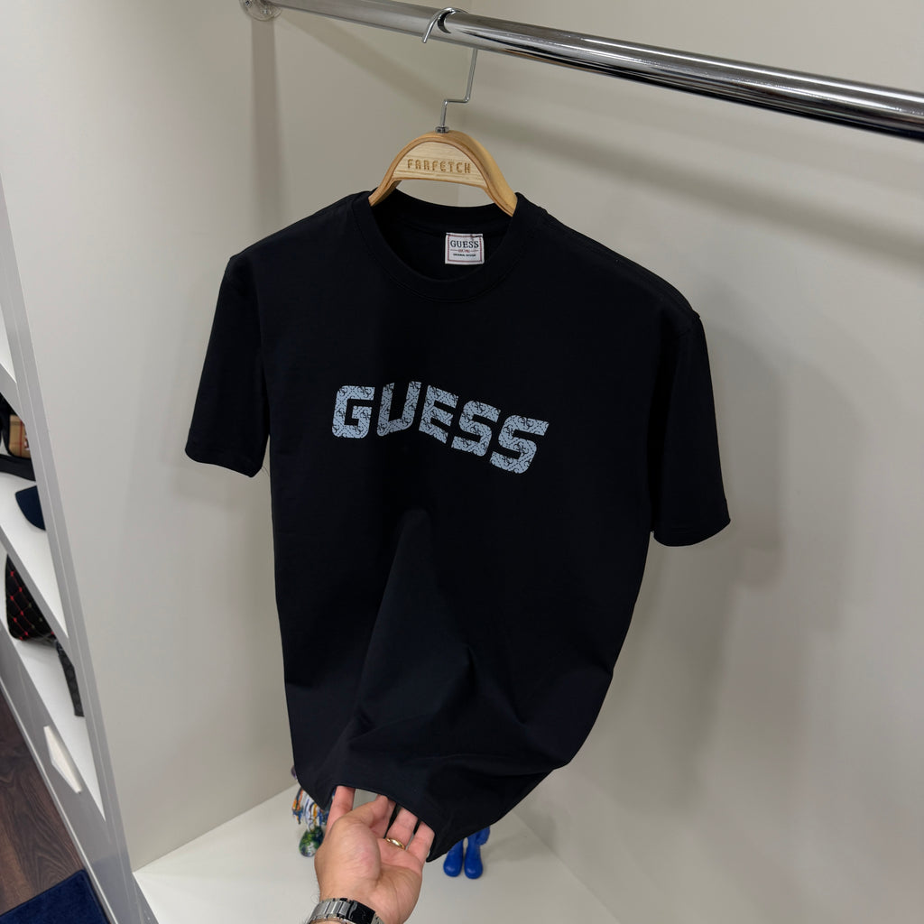 Guees Baskı Siyah T-shirt