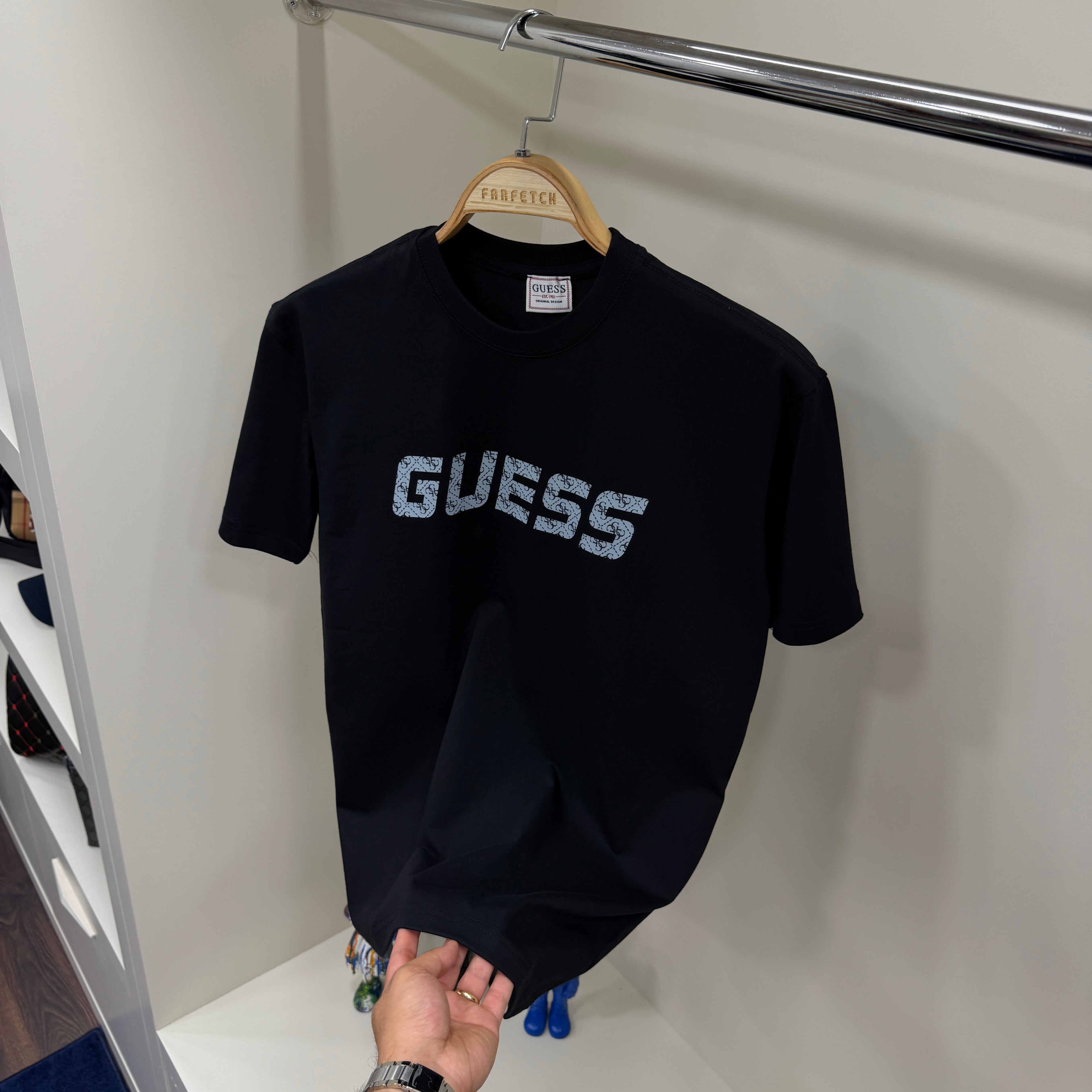 Guees Baskı Siyah T-shirt