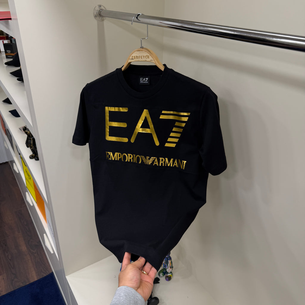 EA7 Gold Baskı Siyah T-Shirt