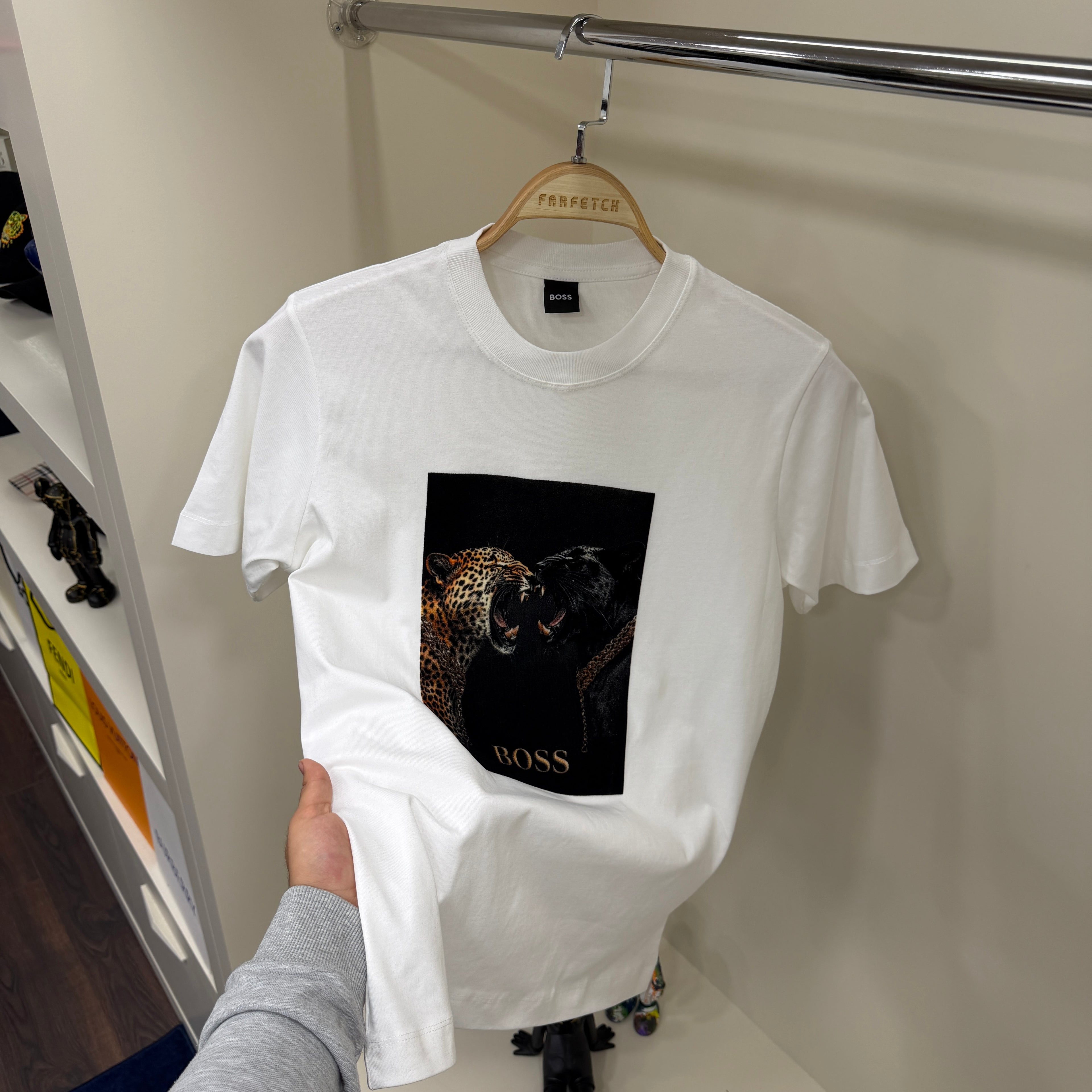 Hugo Boos Flok Baskı Beyaz T-Shirt