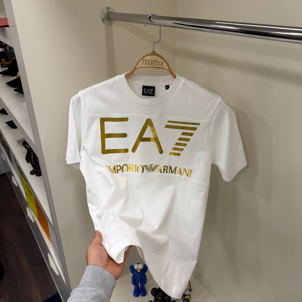 EA7 Emporio Armani Gold Baskı Beyaz T-Shirt