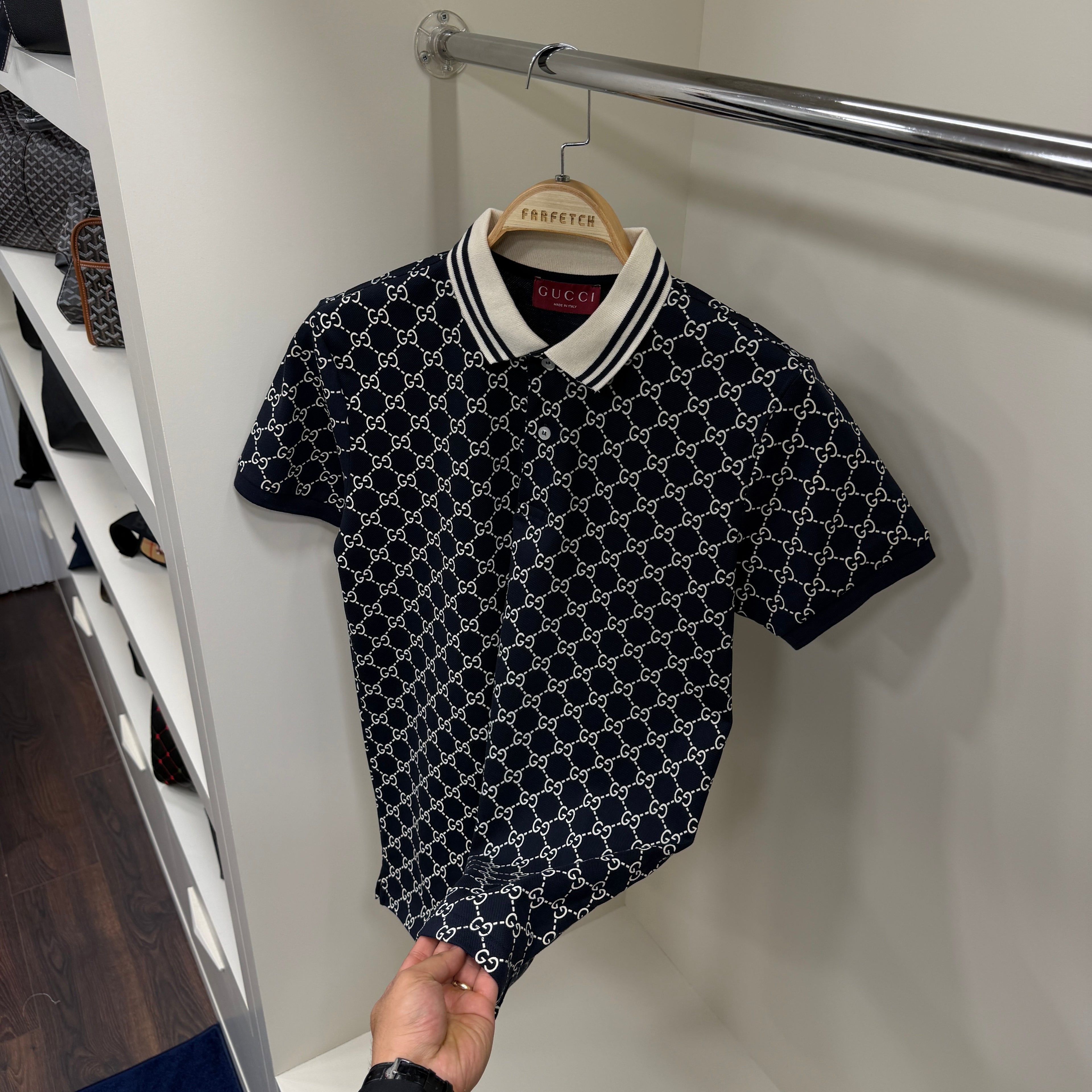 Gucci Full Baskı Polo Yaka Siyah