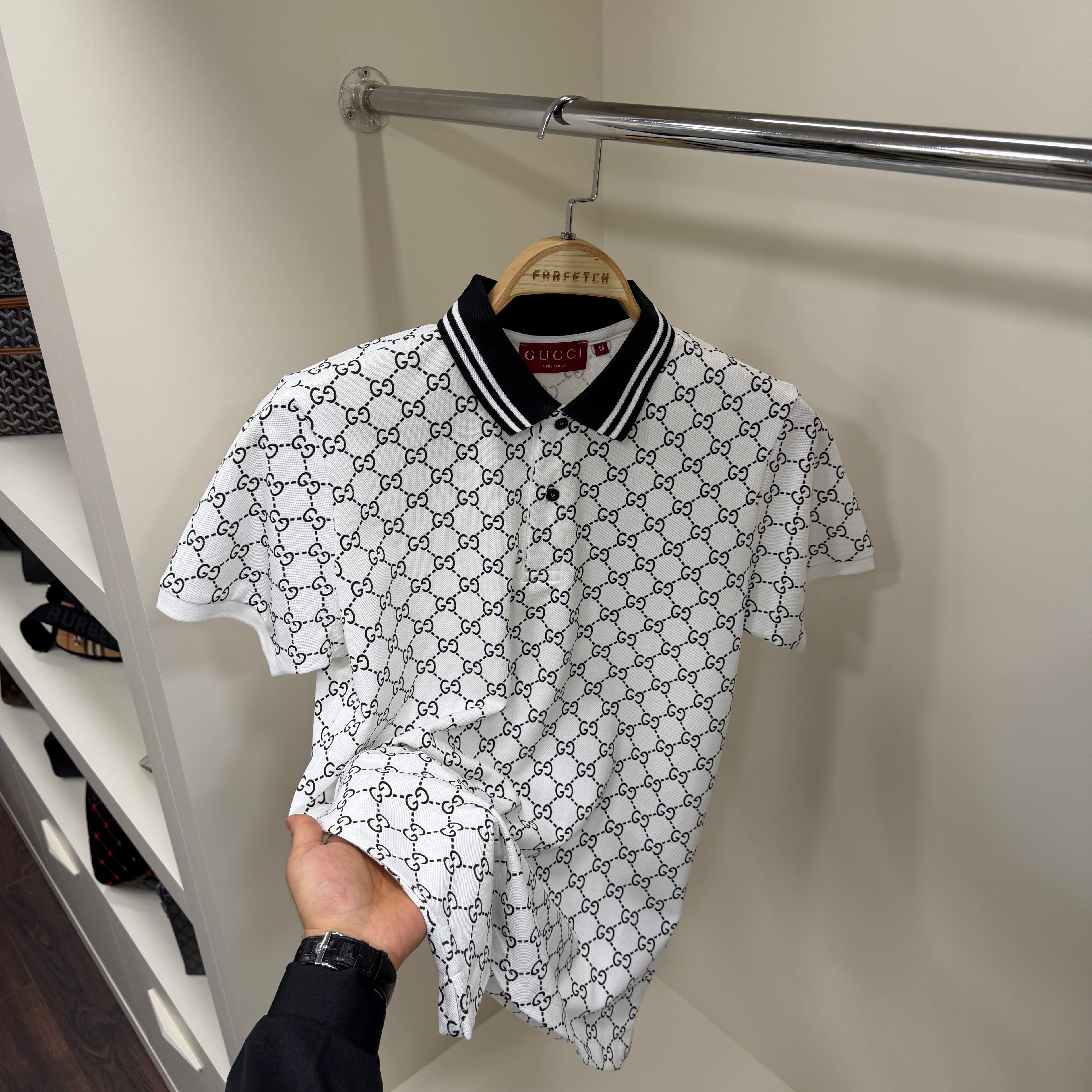 Gucci Full Baskı Polo Yaka Beyaz