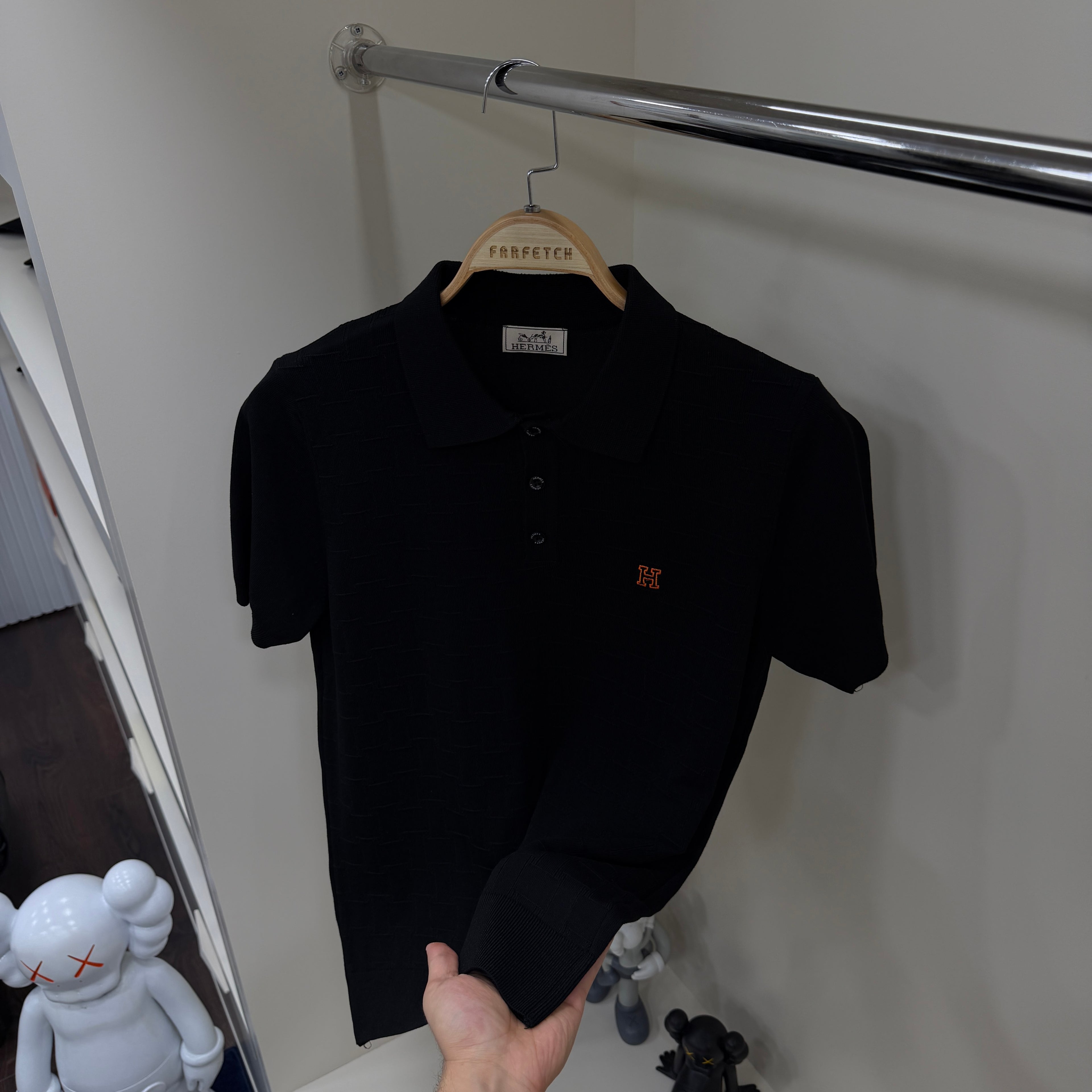Hermes Siyah Yakalı Örme Tshirt
