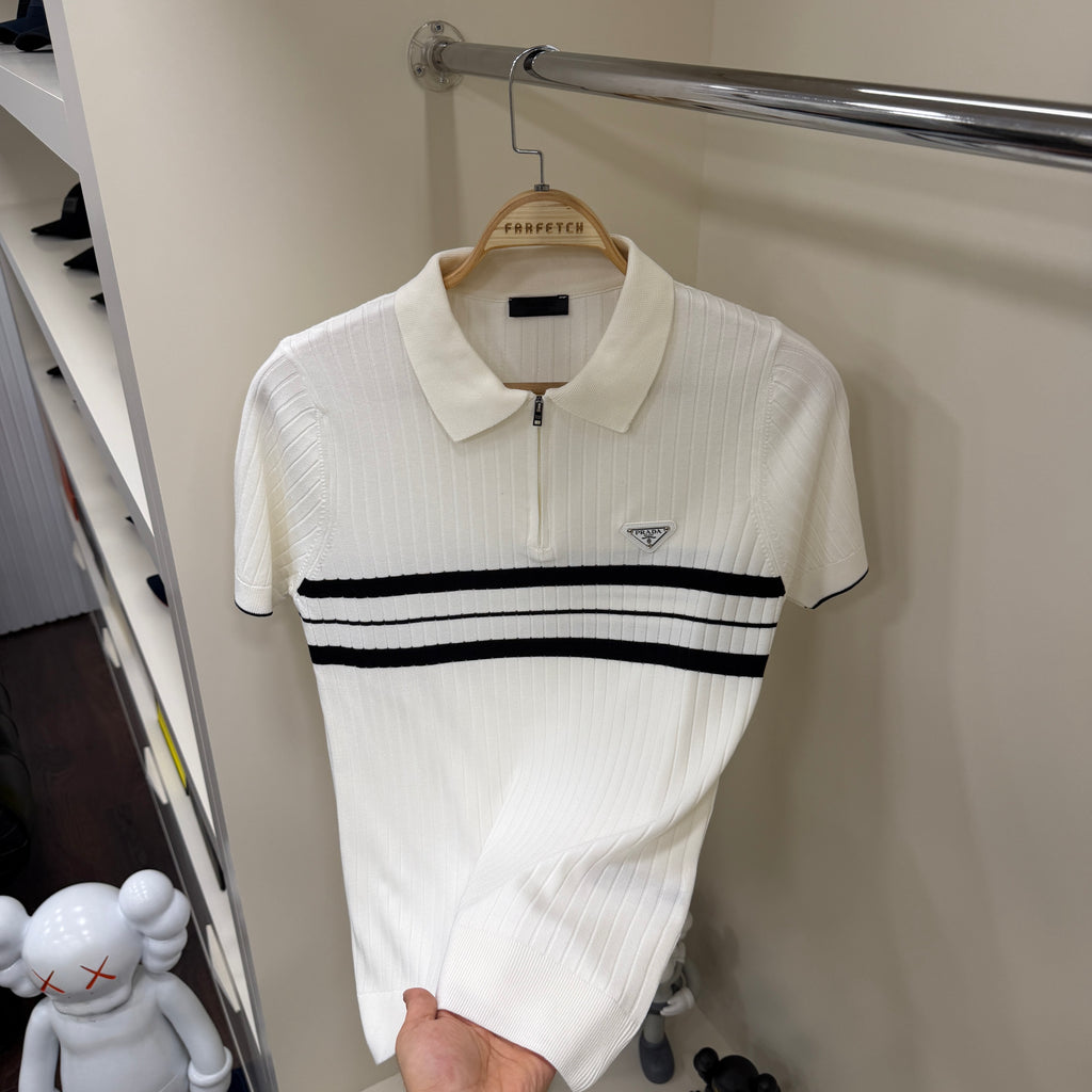 Prada Beyaz Örme Yakalı Tshirt