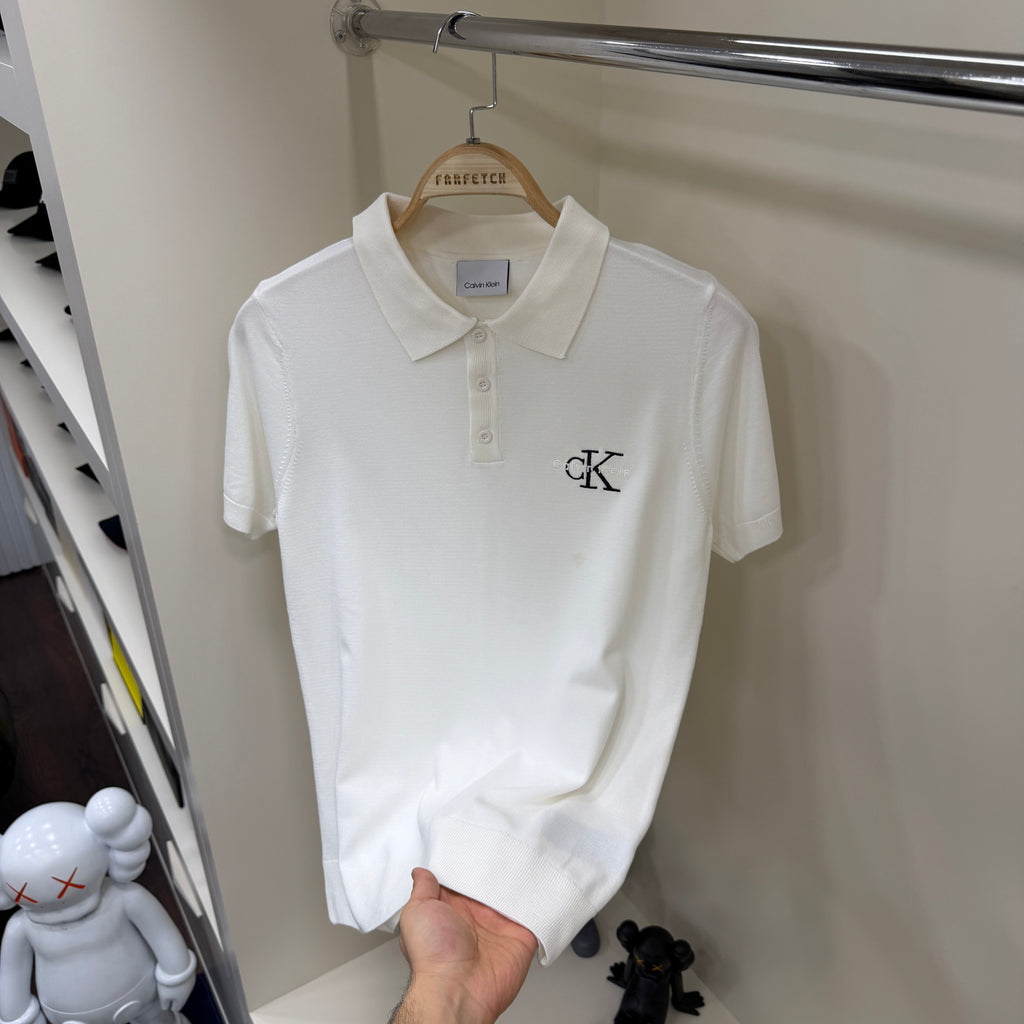 Calvin Klein Beyaz Yakalı Örme Tshirt