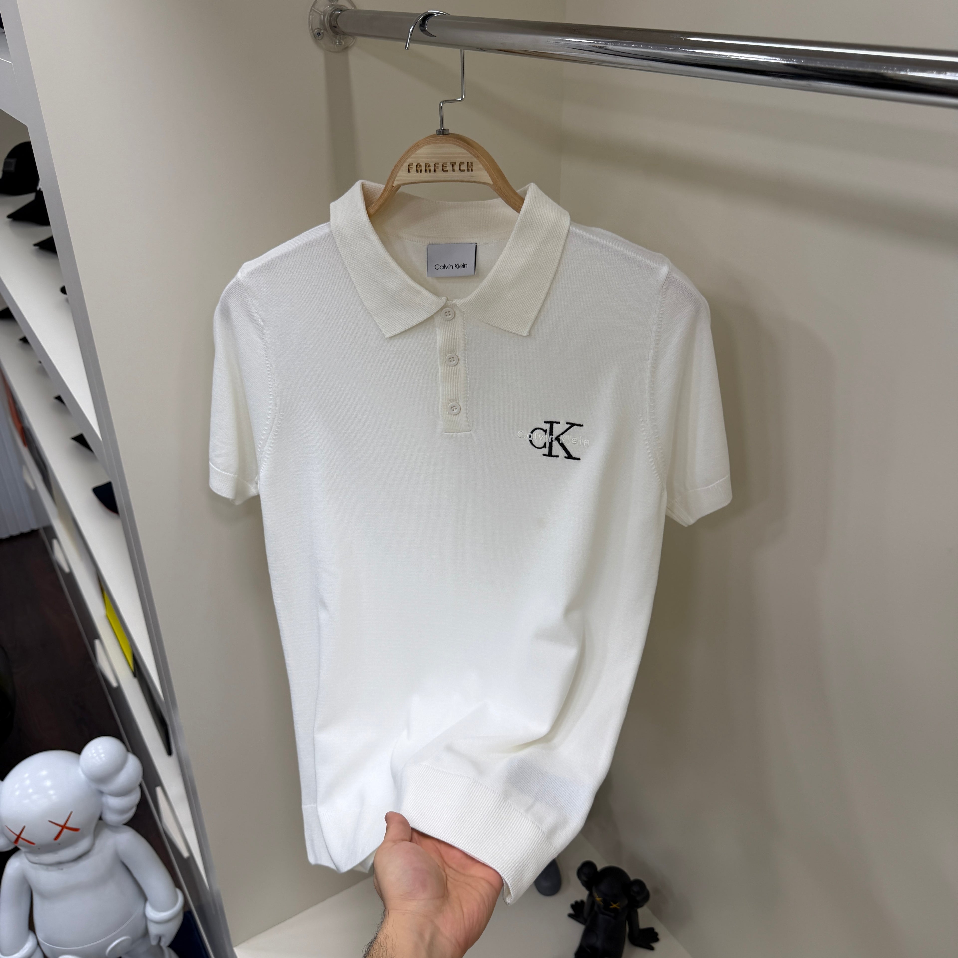 Calvin Klein Beyaz Yakalı Örme Tshirt