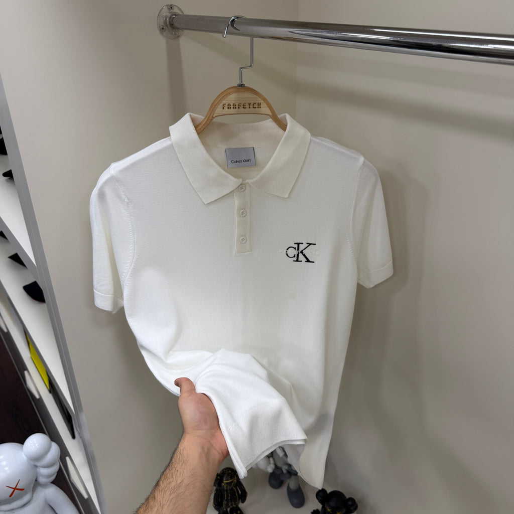 Calvin Klein Beyaz Yakalı Örme Tshirt