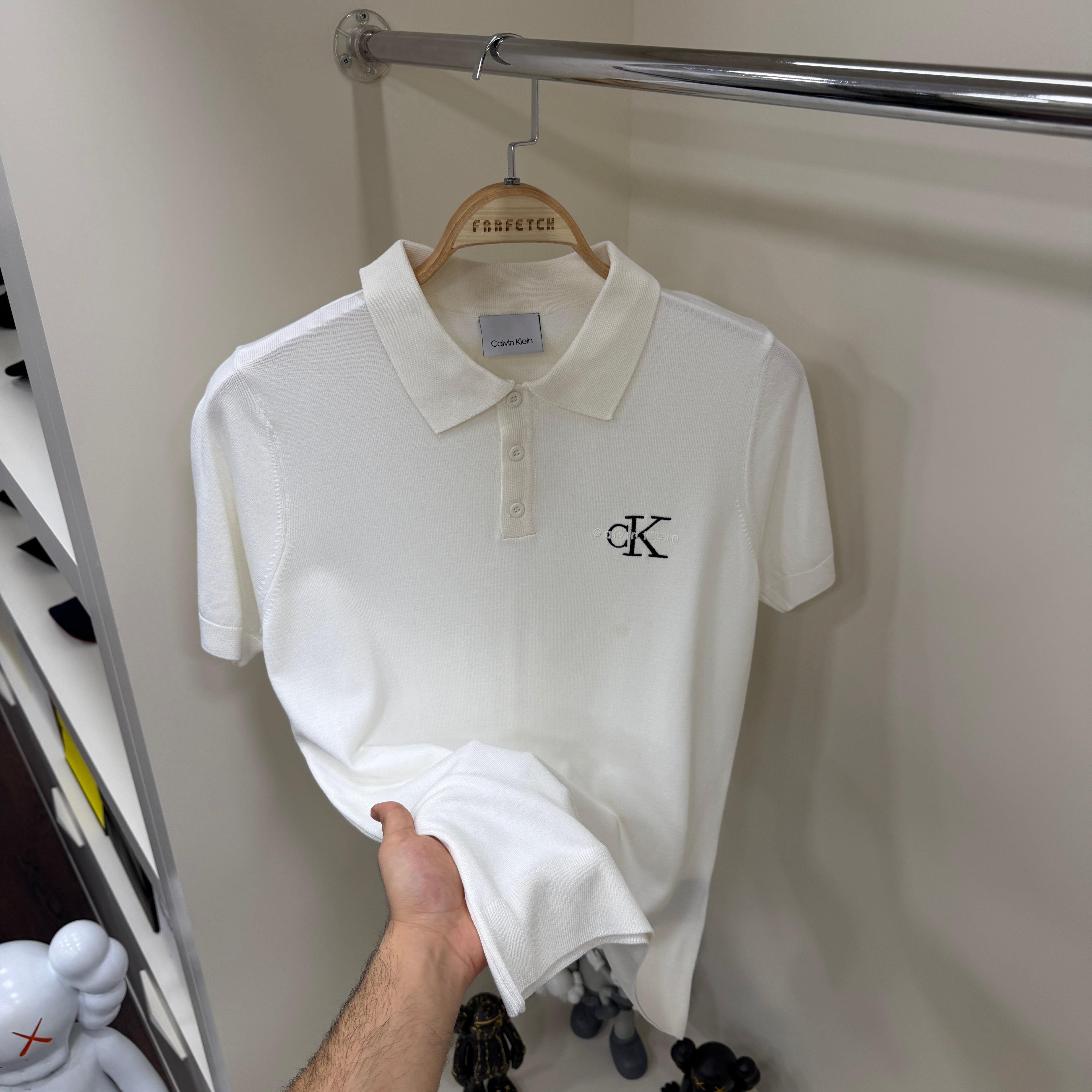 Calvin Klein Beyaz Yakalı Örme Tshirt