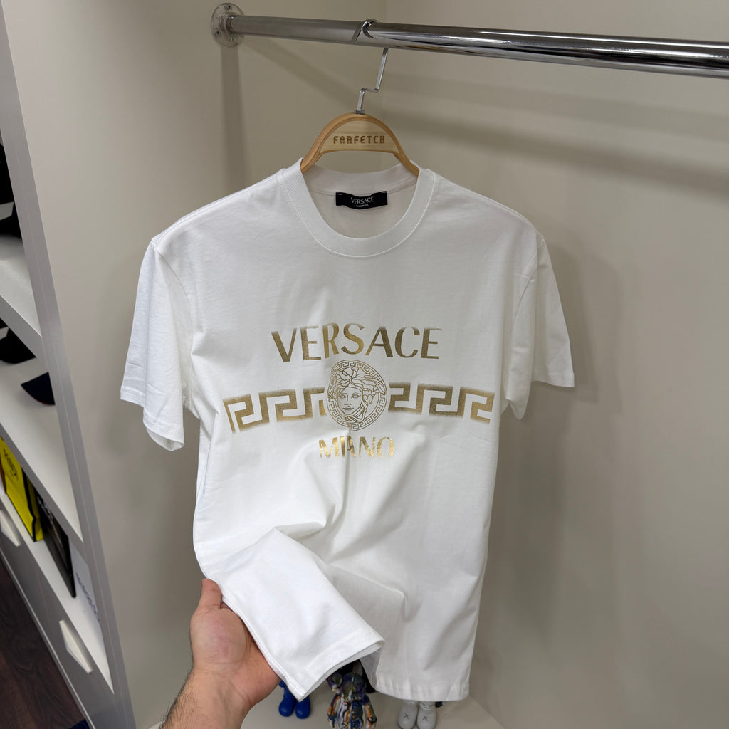 Versace Gold Baskı Beyaz T-Shirt