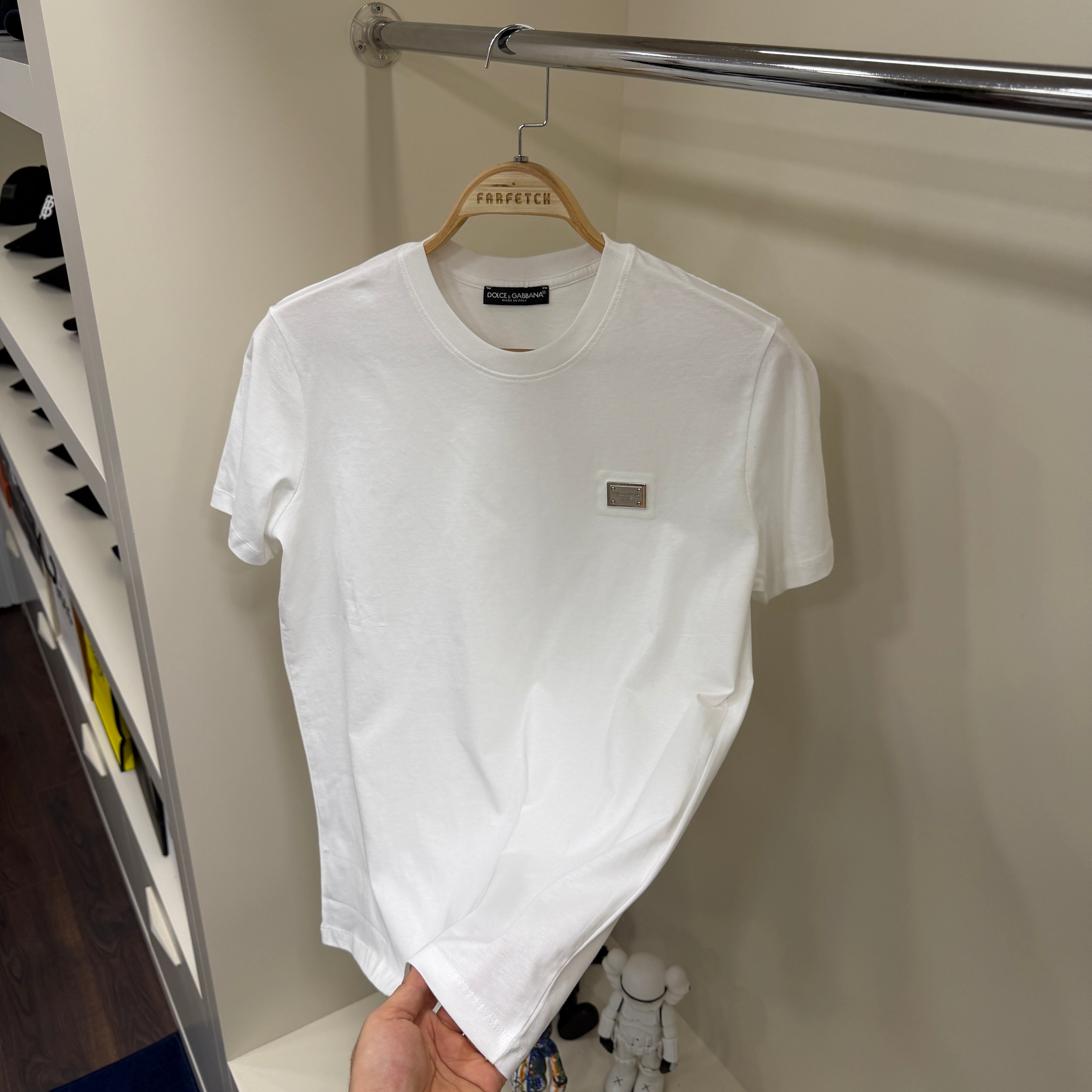 Dolce Gabbana Plaka Logo Beyaz T-Shirt