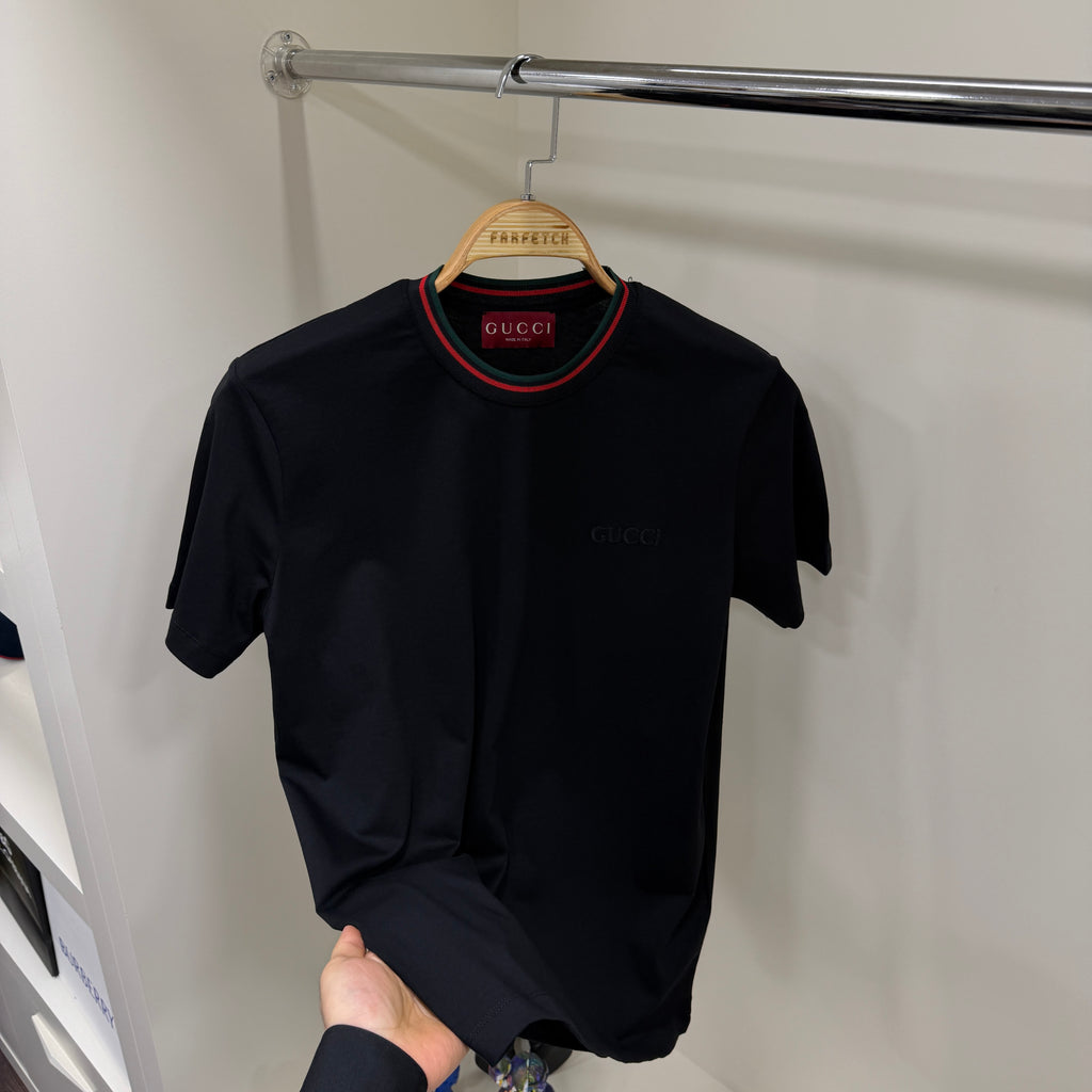 Gucci Yaka Detay Siyah  T-Shirt