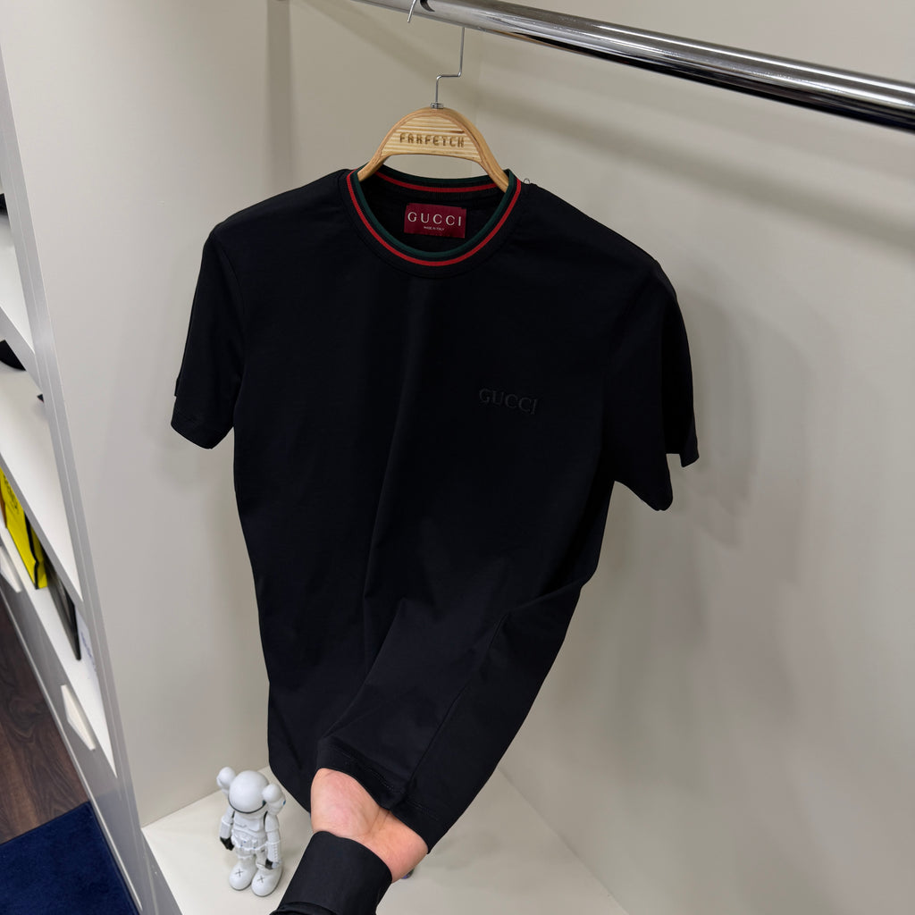 Gucci Yaka Detay Siyah  T-Shirt