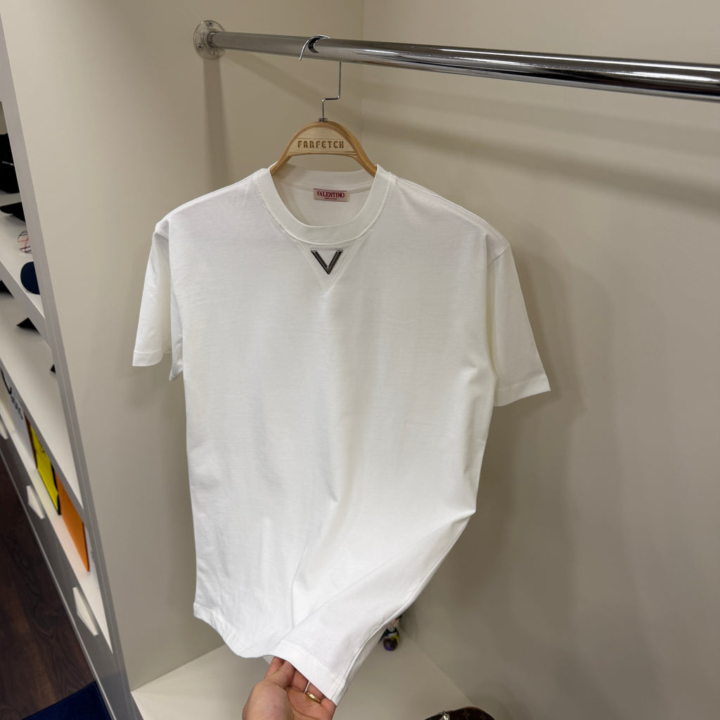 Valentino Göğüs Detay Beyaz T-Shirt
