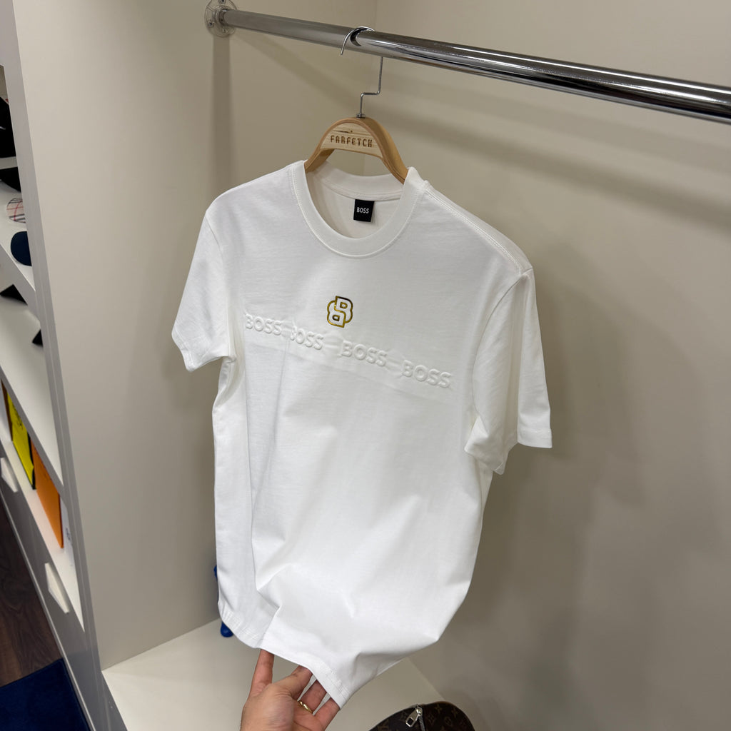 Hugo Boos Kabartma Beyaz T-Shirt