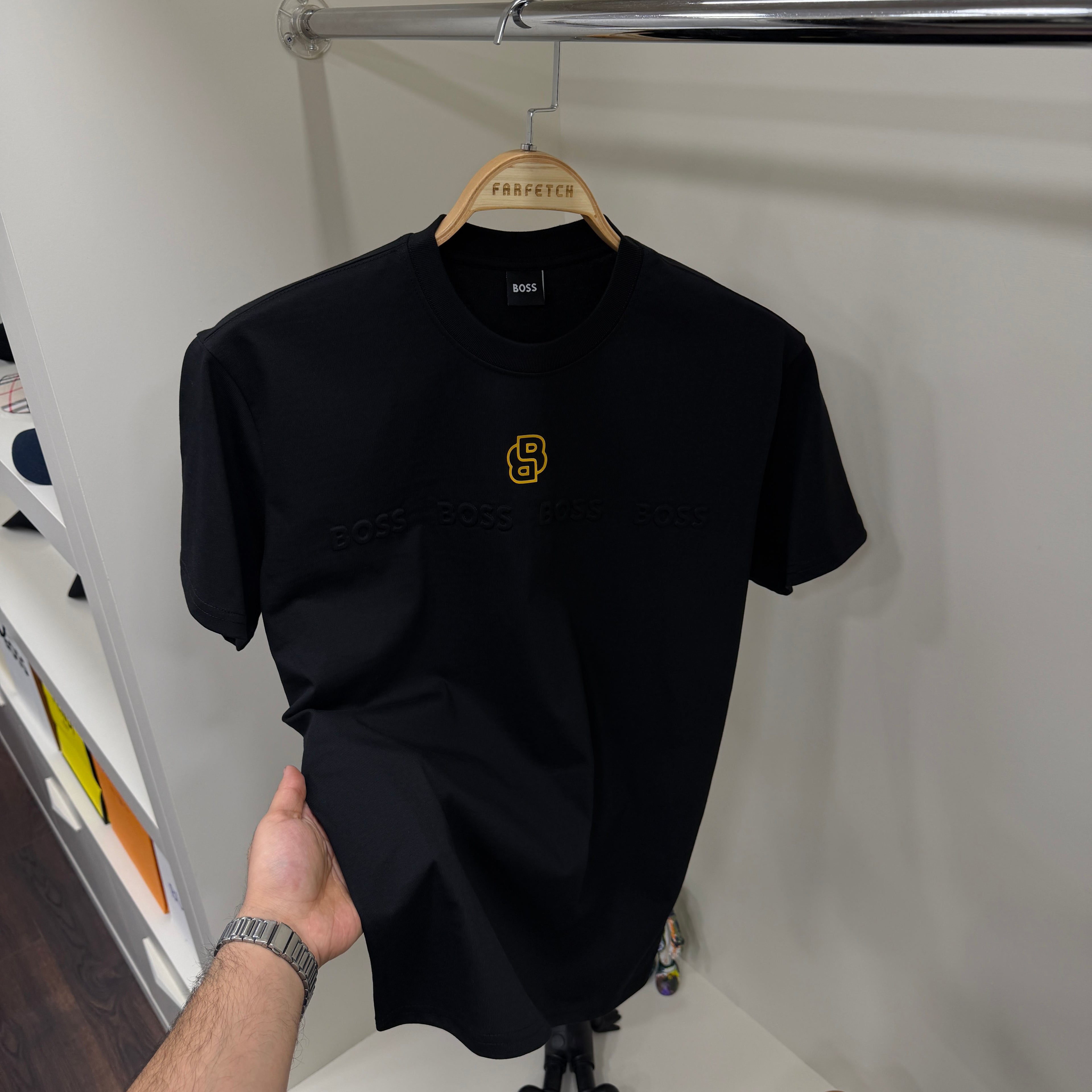 Hugo Boos Kabartma Siyah T-Shirt