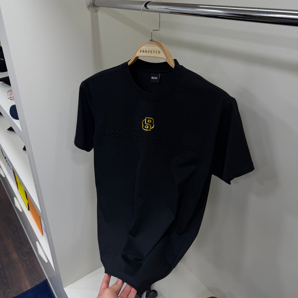 Hugo Boos Kabartma Siyah T-Shirt
