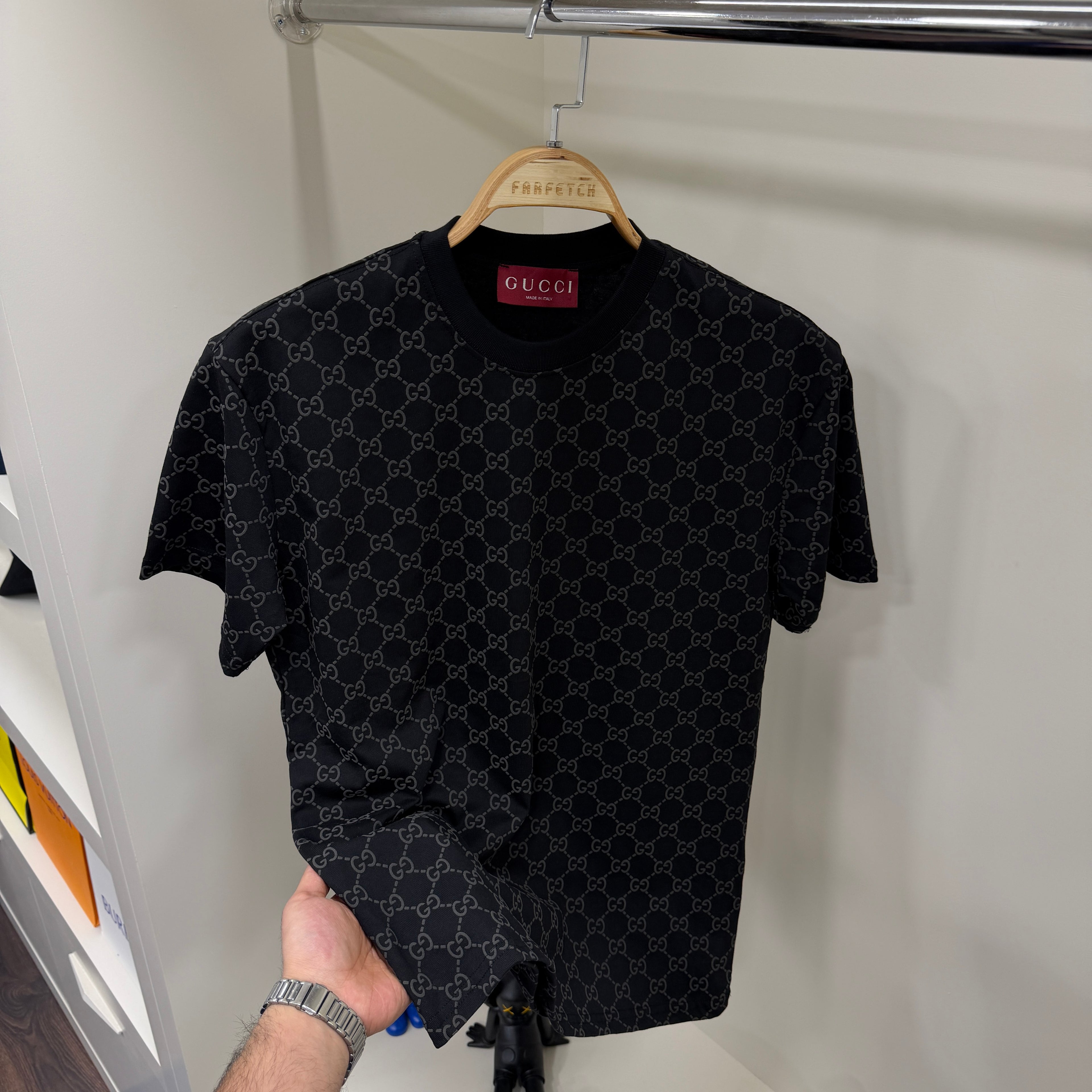 Gucci Full Baskı Siyah T-Shirt