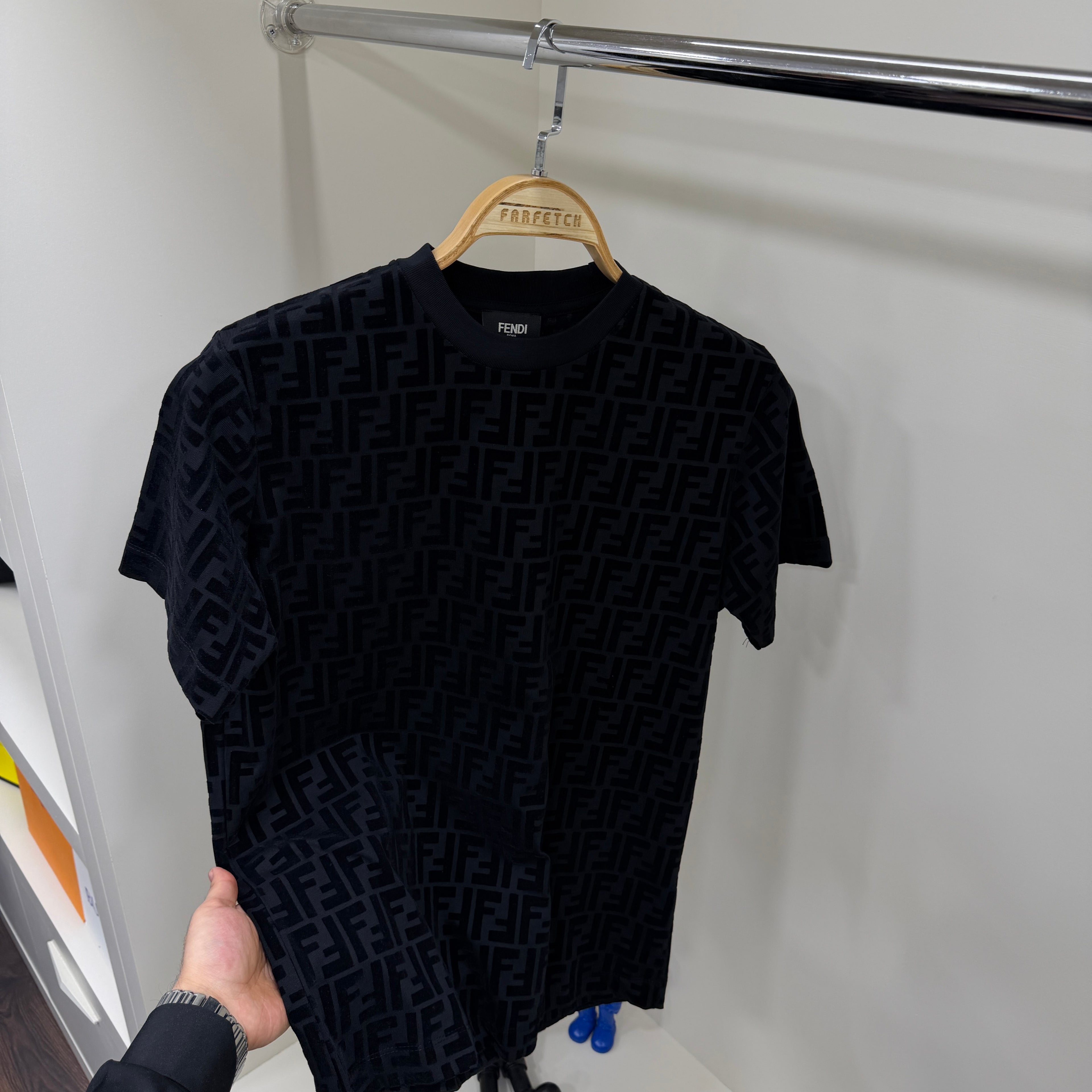 Fendi Flok Baskı Siyah T-Shirt