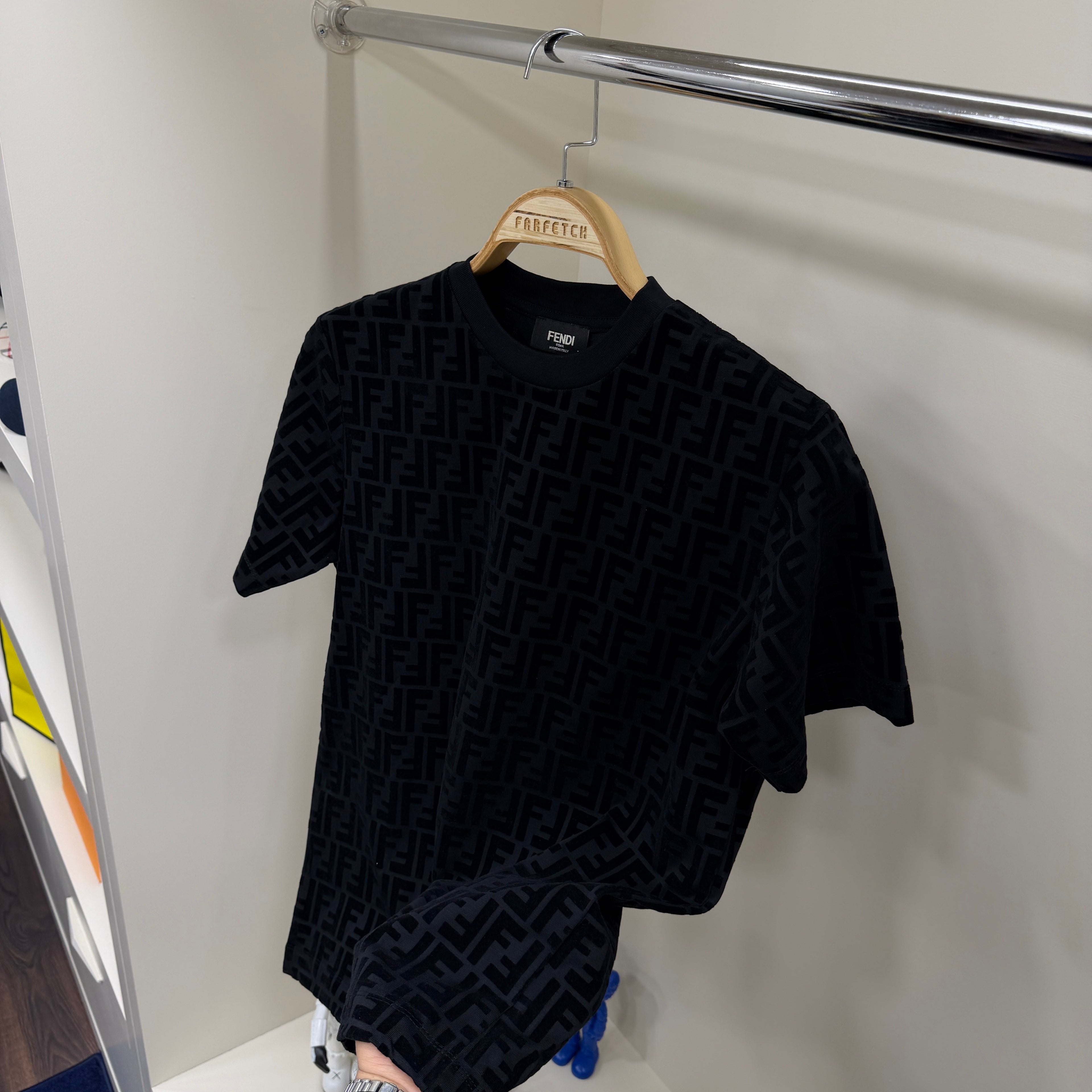 Fendi Flok Baskı Siyah T-Shirt