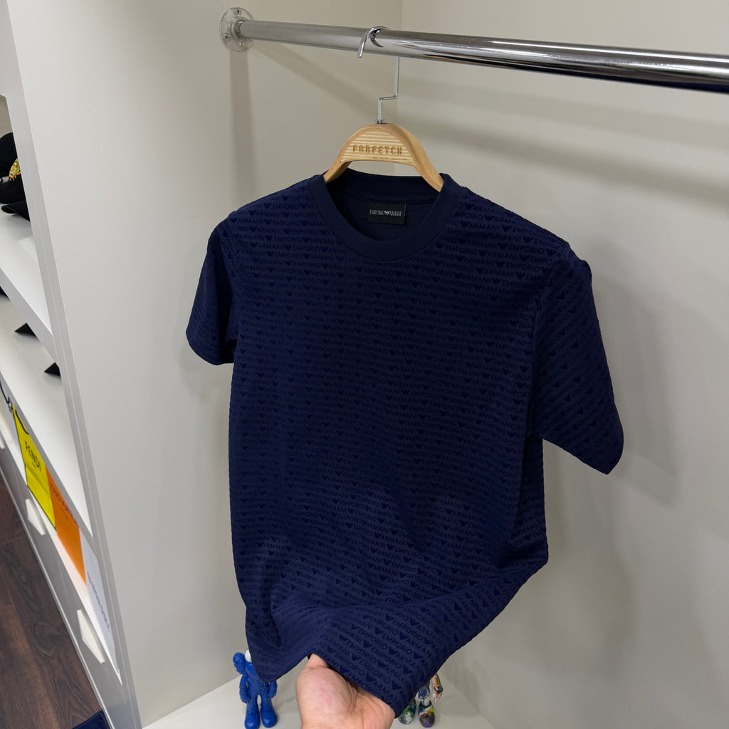 Emporio Armani Flok Baskı Lacivert T-Shirt