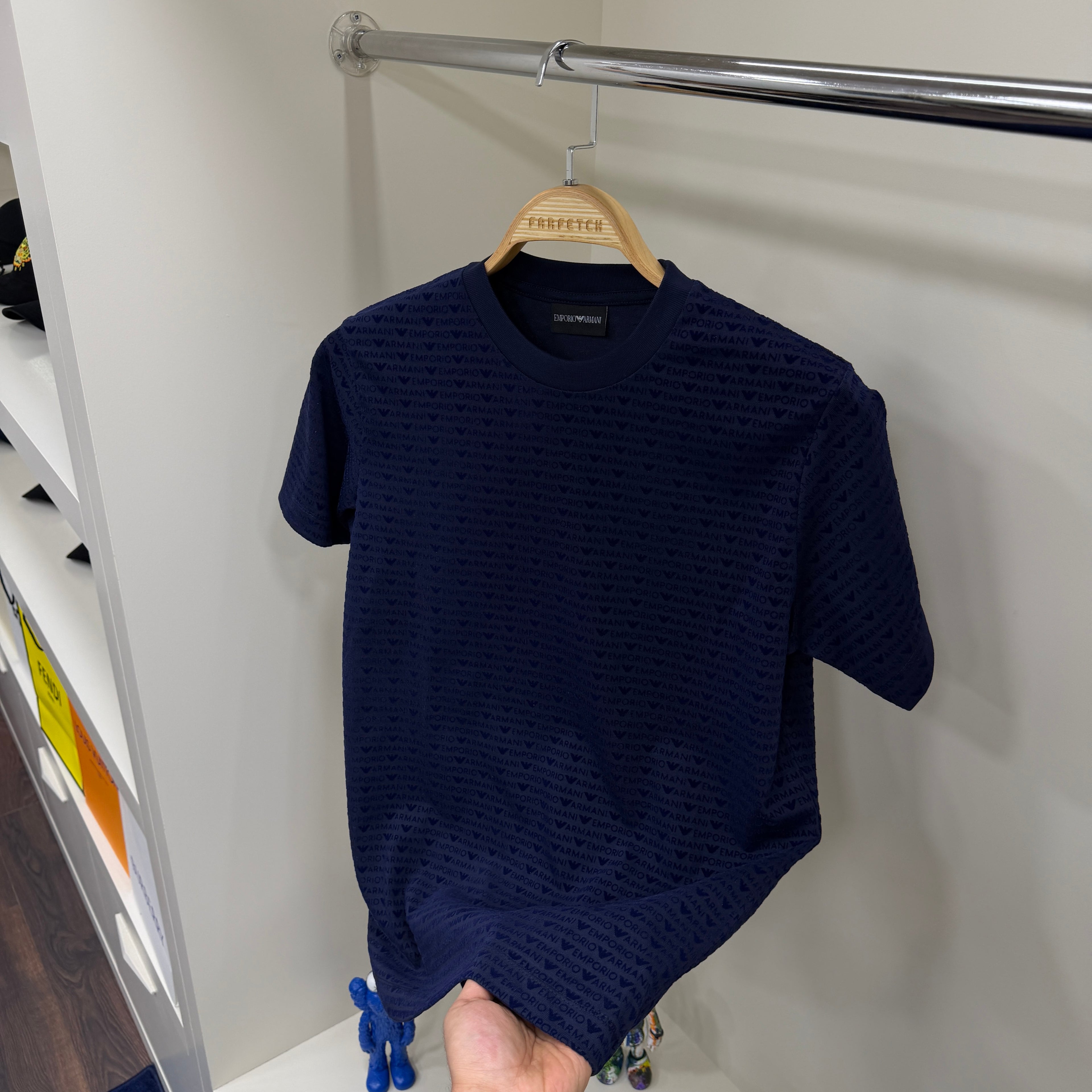 Emporio Armani Flok Baskı Lacivert T-Shirt
