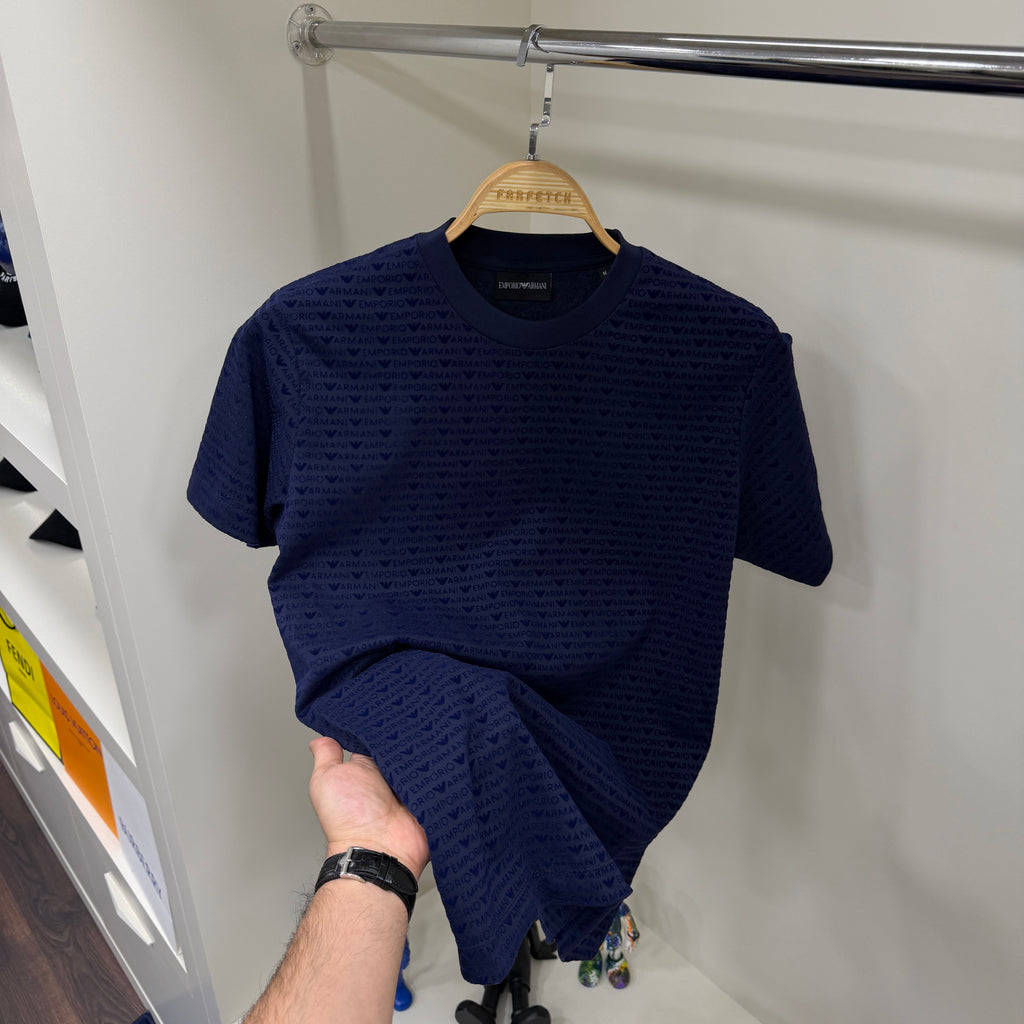 Emporio Armani Flok Baskı Lacivert T-Shirt