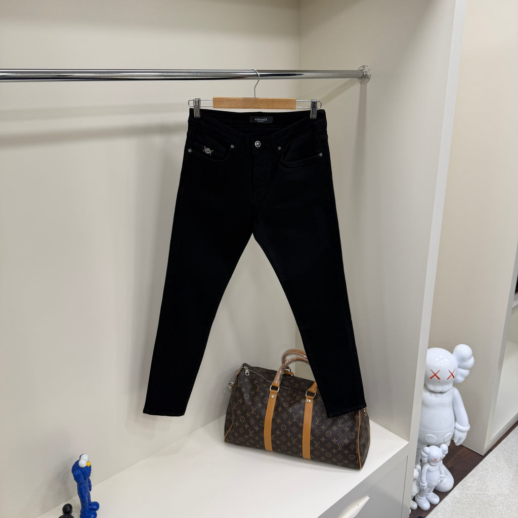 Versace Taşlanmış Siyah Kot Pantolon