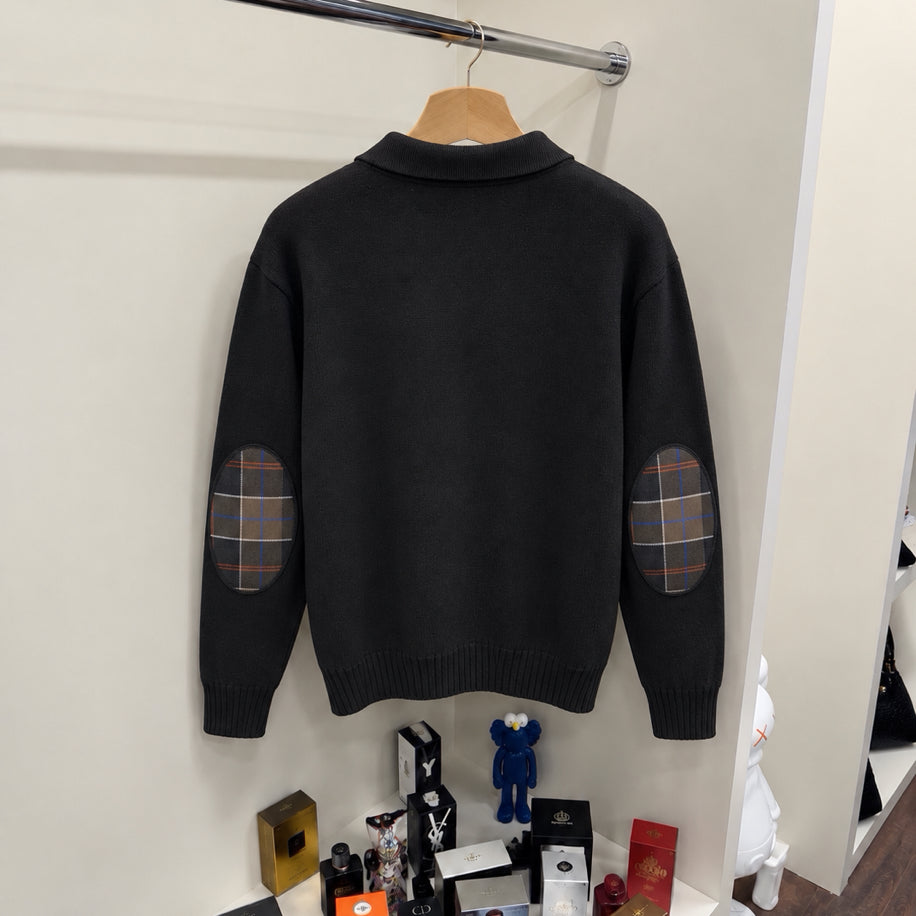 Barbour %100 Pamuk Yarım Fermuar Örme Triko Siyah