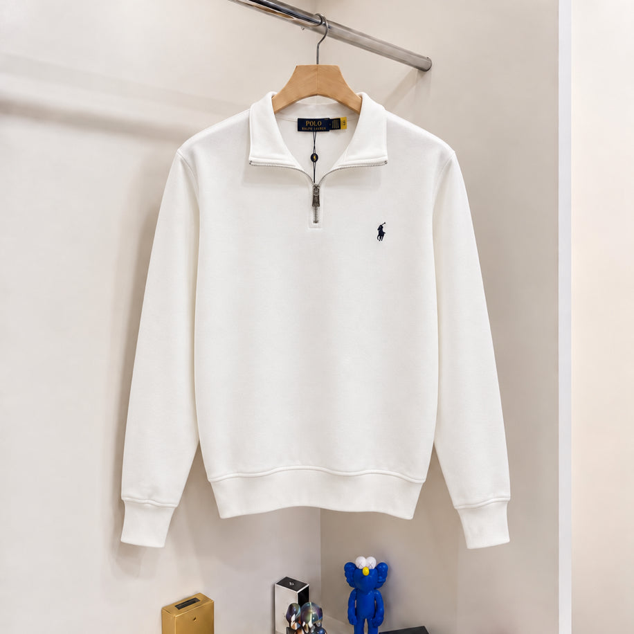 Yarım Fermuarlı Logo Sweatshirt Beyaz