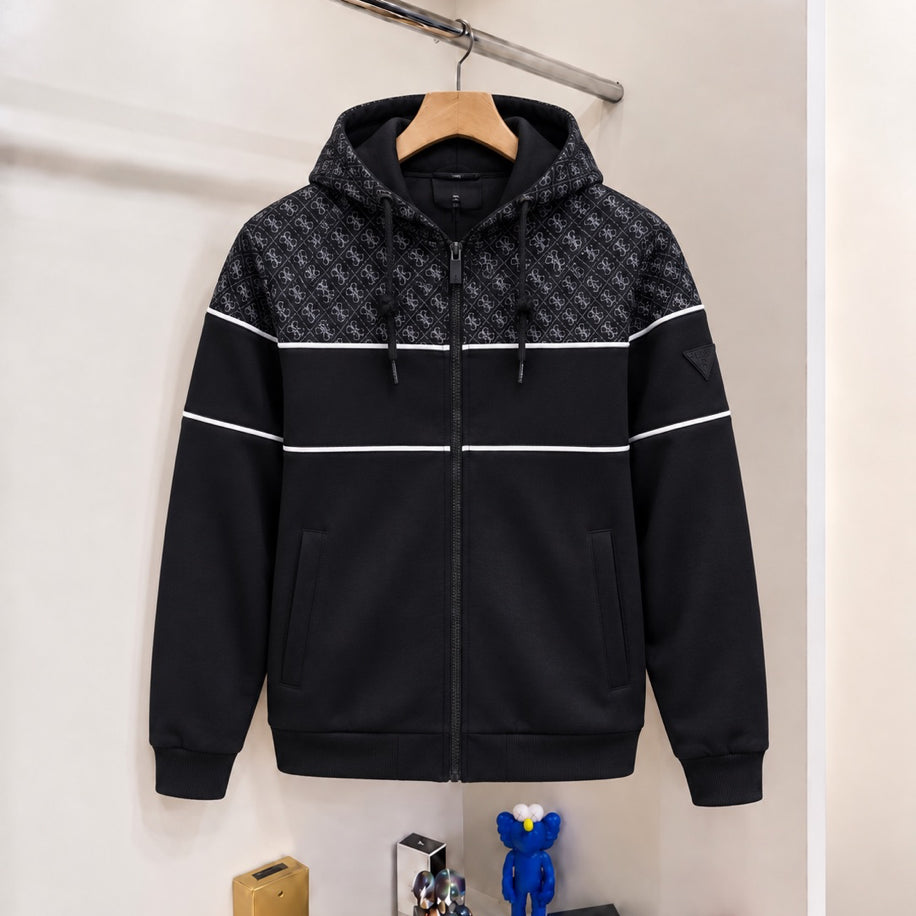 Kapüşonlu Fermuarlı Hırka Siyah