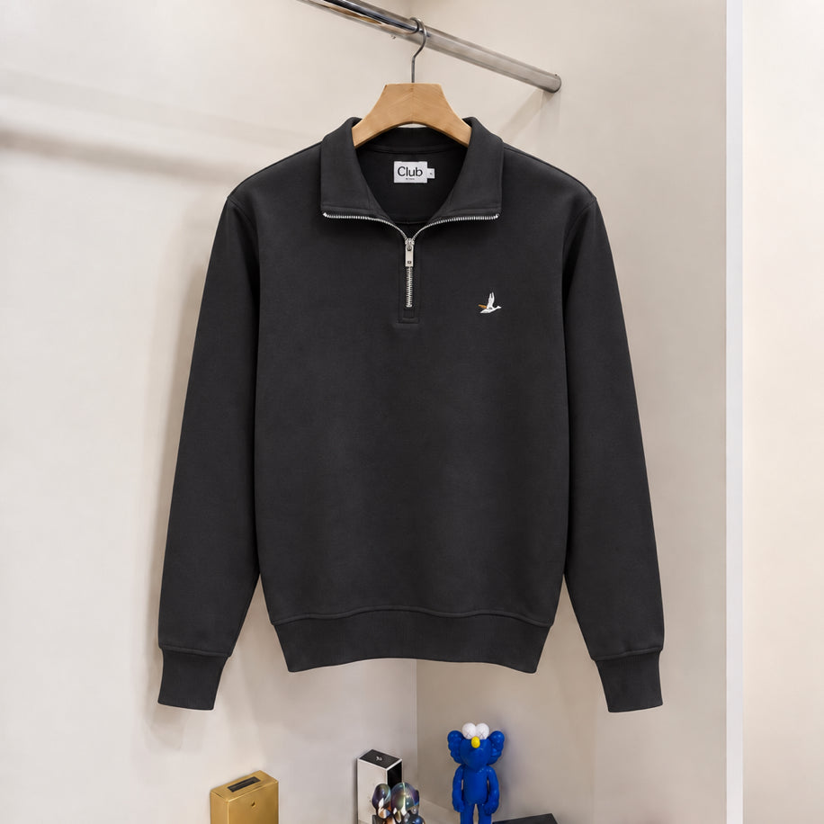 Yarım Fermuarlı Logo Sweatshirt Siyah