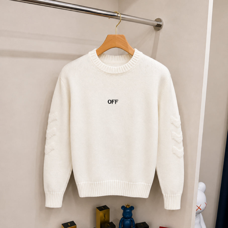 Off White Örme Kazak Beyaz