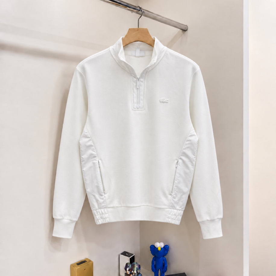 Paraşüt Detay Yarım Fermuarlı Logo Sweatshirt Beyaz