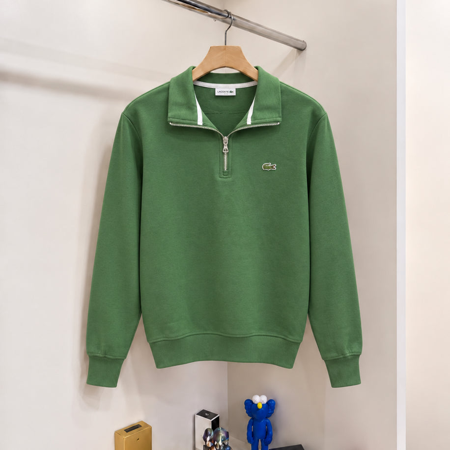 Yarım Fermuarlı Logo Sweatshirt Yeşil