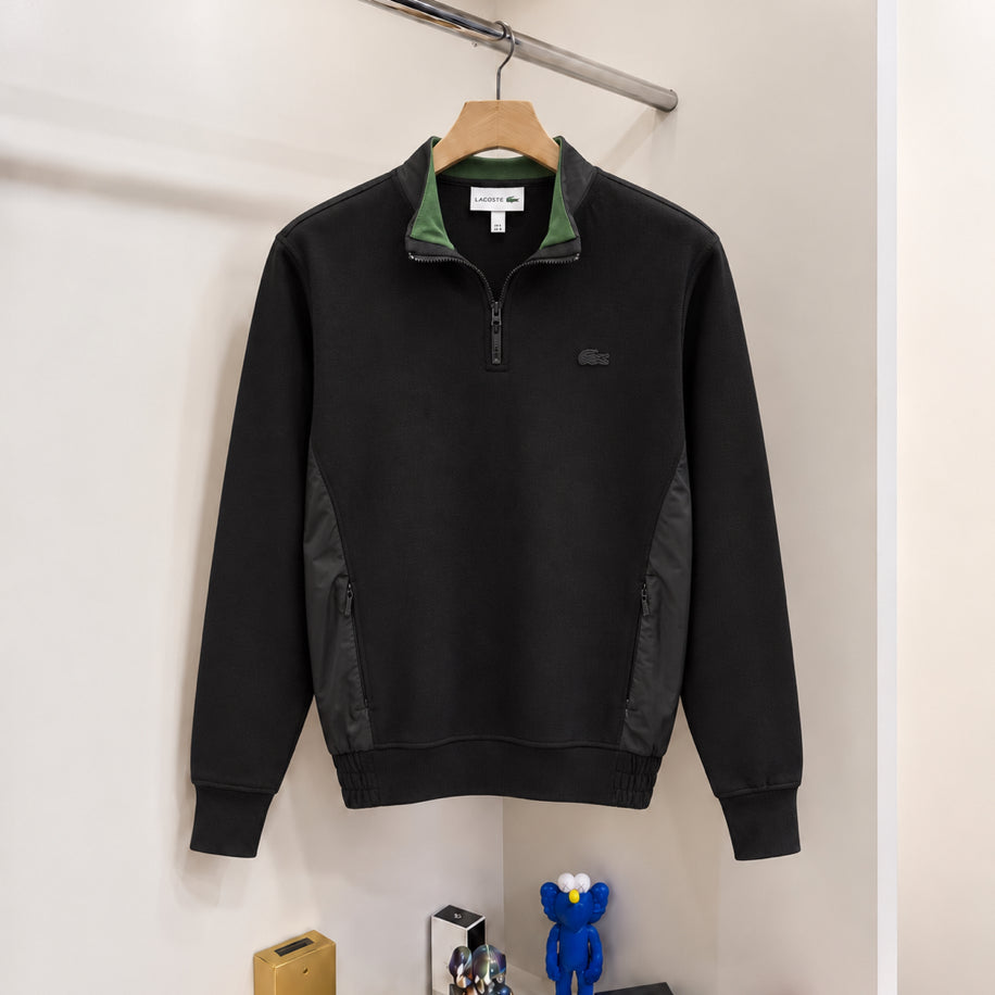 Paraşüt Detay Yarım Fermuarlı Logo Sweatshirt Siyah