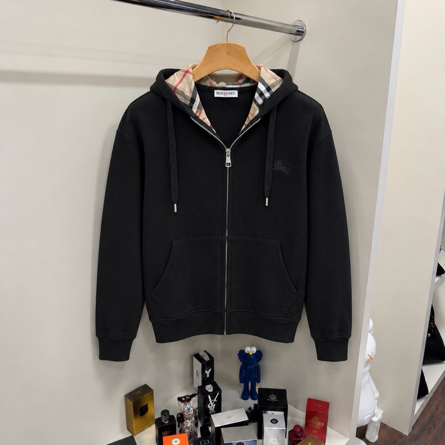 Burberry Kapitone Detay Kapüşonlu İthal Hırka Siyah