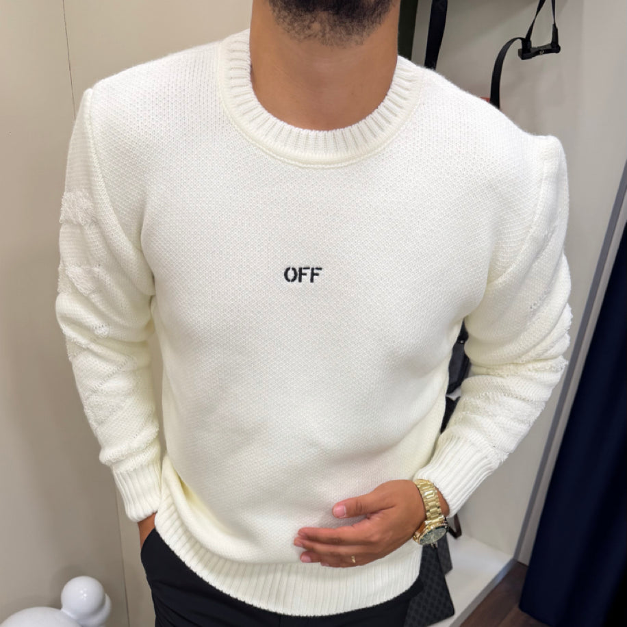 Off White Örme Kazak Beyaz