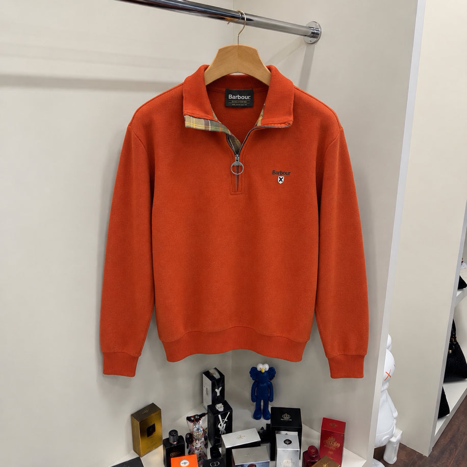 Barbour %100 Pamuk Yarım Fermuar Örme Triko