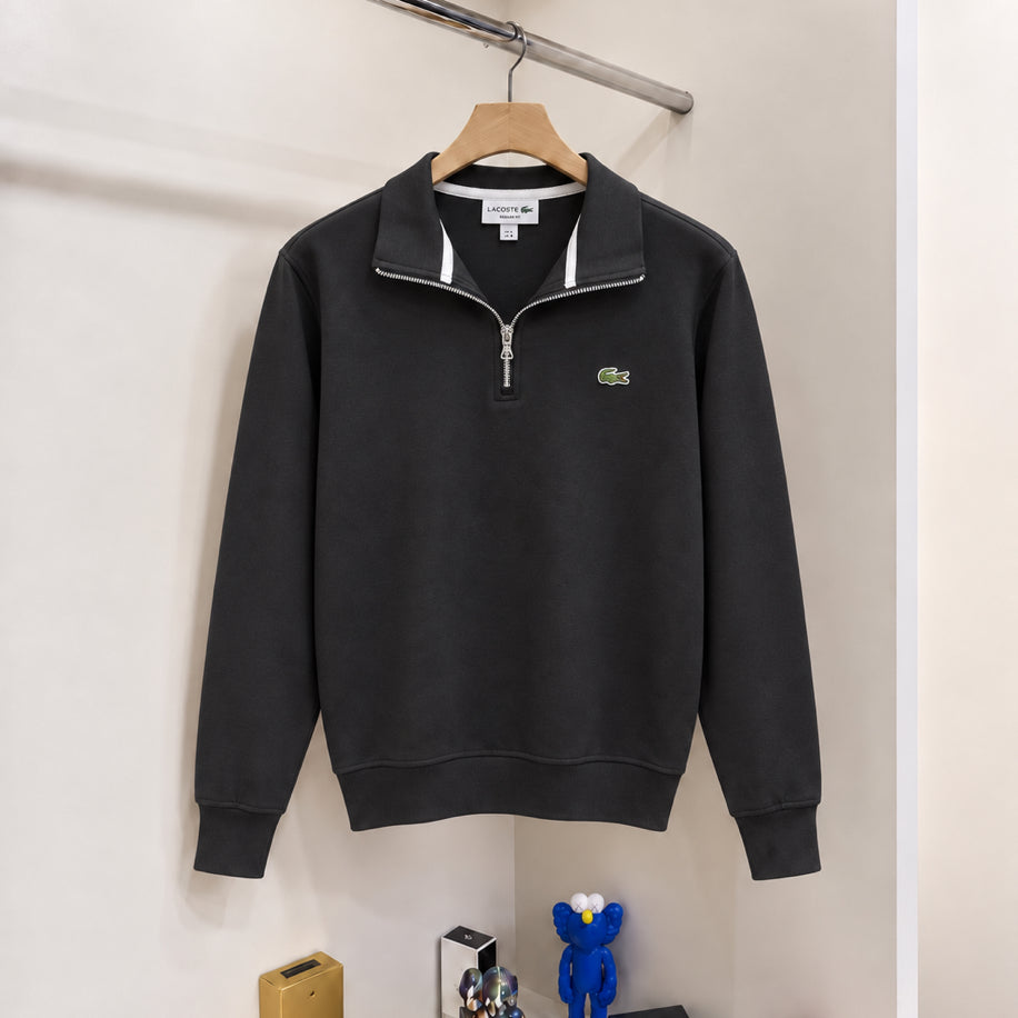 Yarım Fermuarlı Logo Sweatshirt Siyah