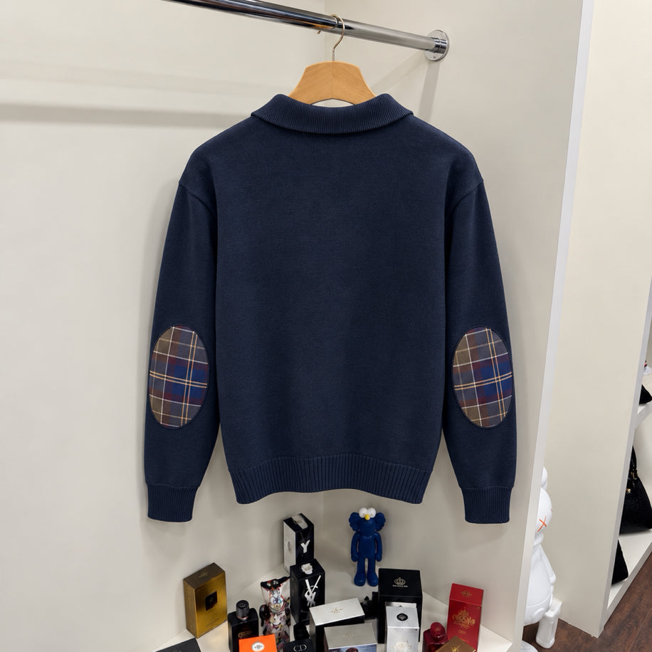 Barbour %100 Pamuk Yarım Fermuar Örme Triko Lacivert