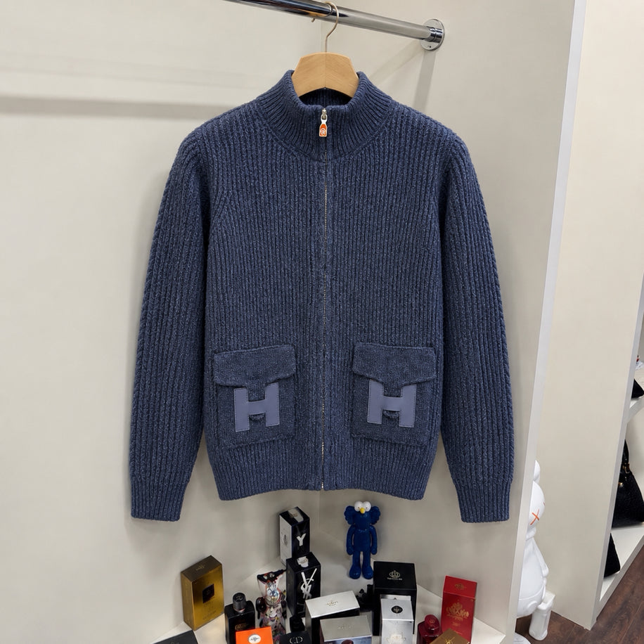 Hermes %100 Kaşmir Hattuş Örme Hırka Lacivert