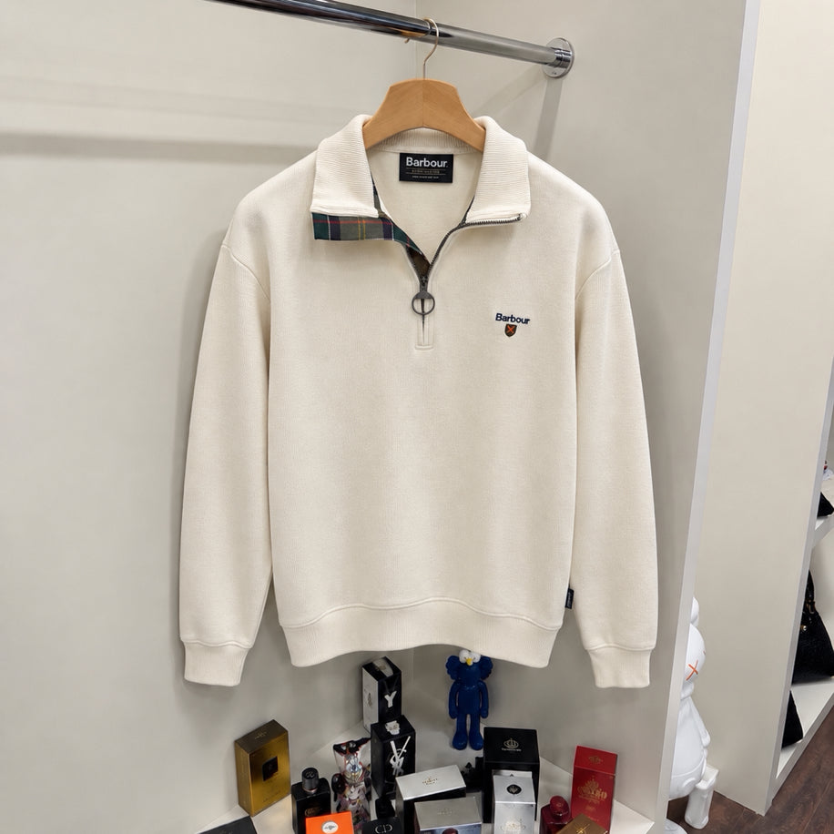 Barbour %100 Pamuk Yarım Fermuar Örme Triko