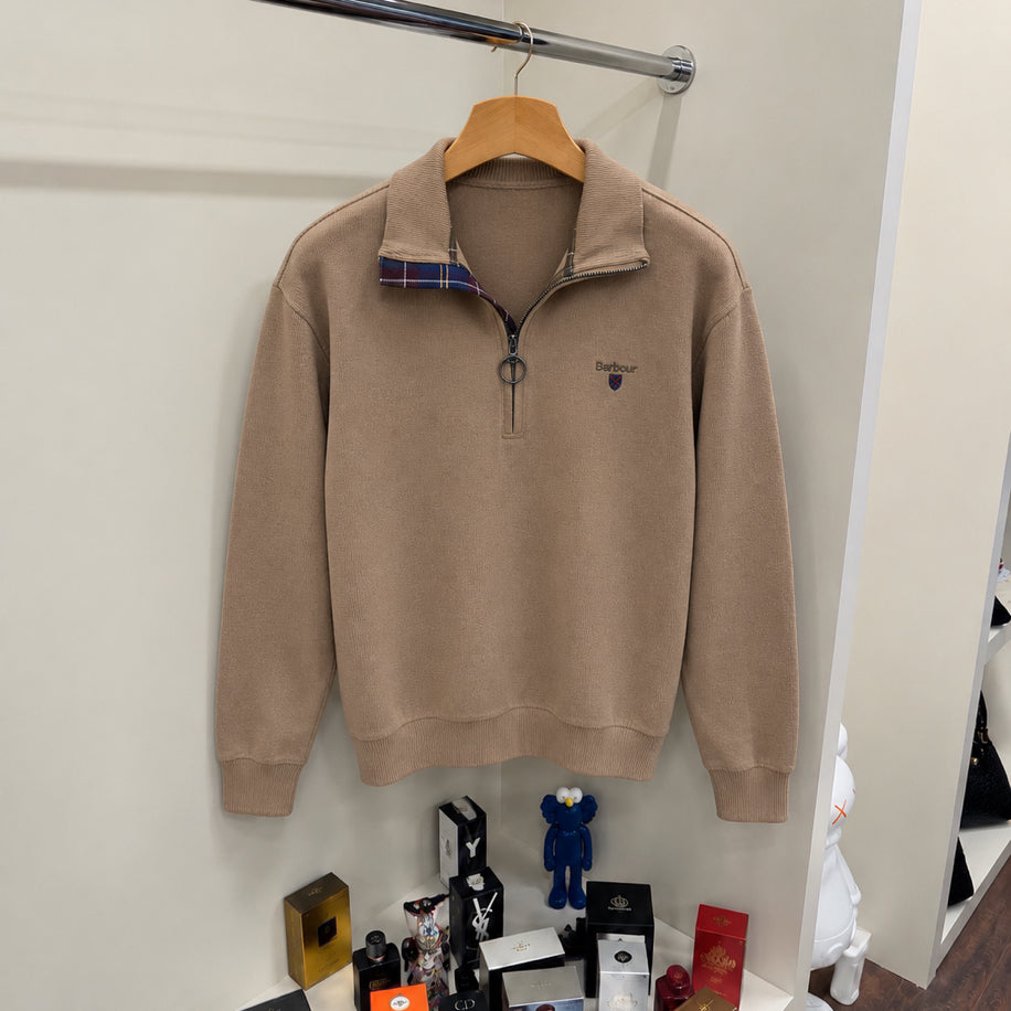 Barbour %100 Pamuk Yarım Fermuar Örme Triko
